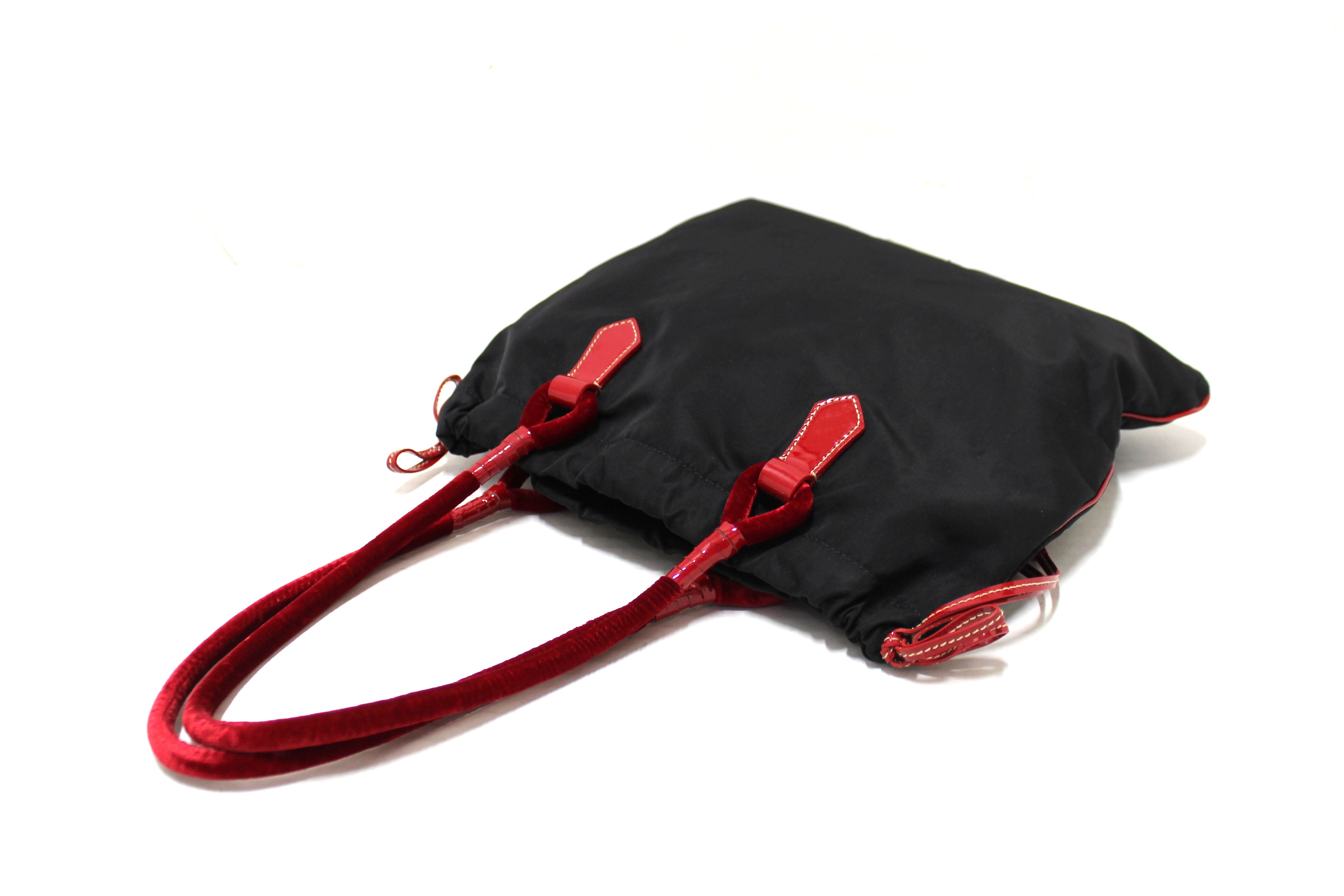 Authentic Prada Black Tessuto Small Nylon Drawstring Tote Bag