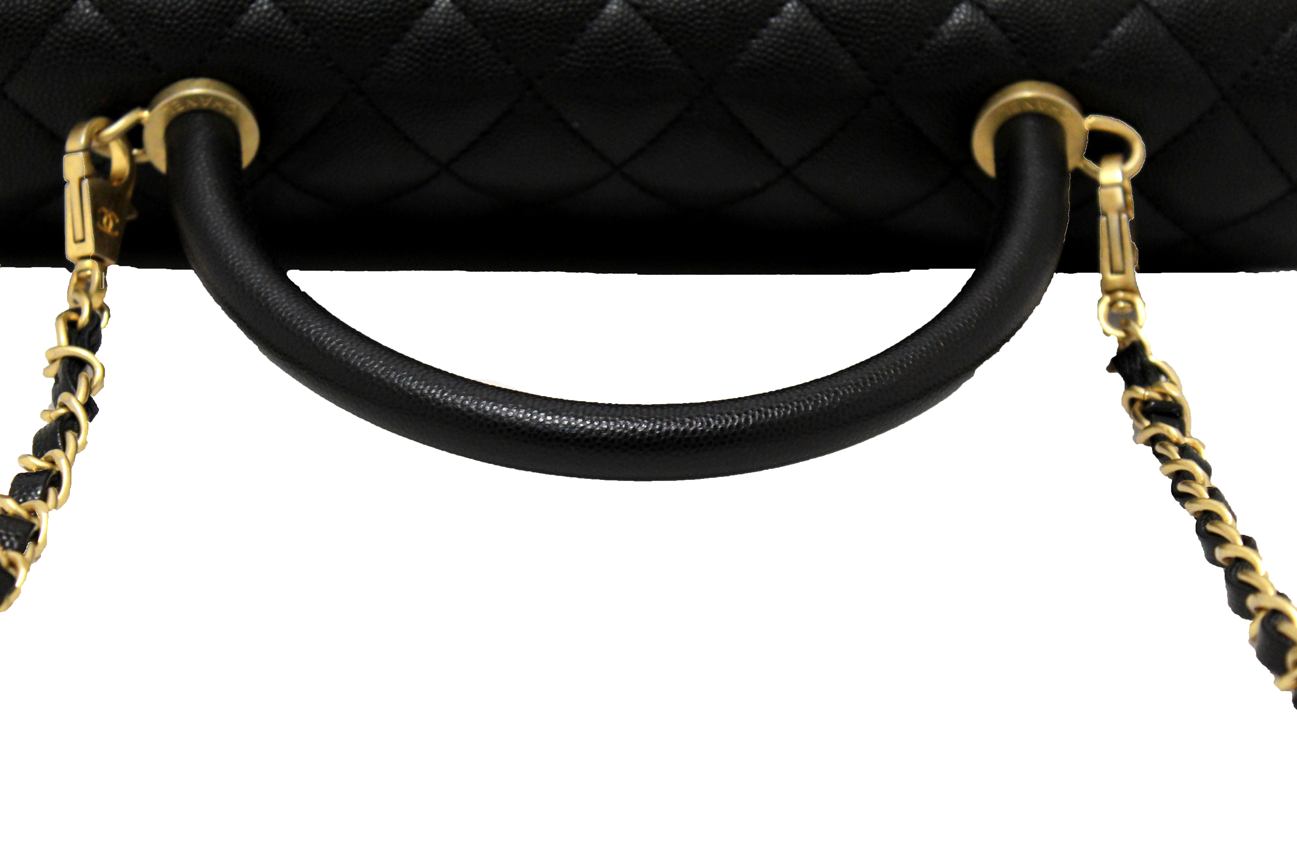 Authentic Chanel Black Quilted Caviar Leather Maxi Flap Bag with Top Handle Bag