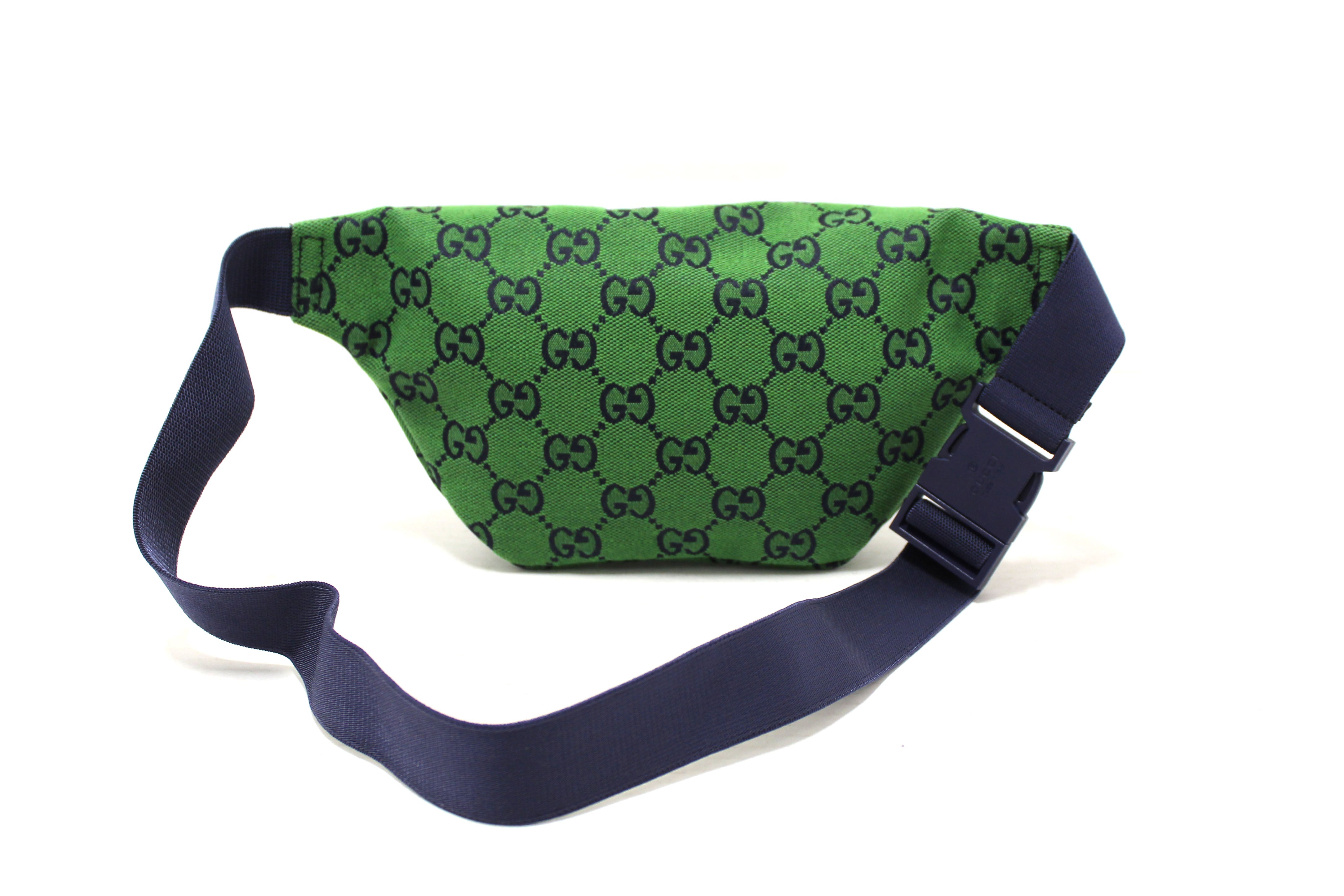 Authentic Gucci Green Denim Signature GG Fabric Waistbag Beltbag Bumbag 502095