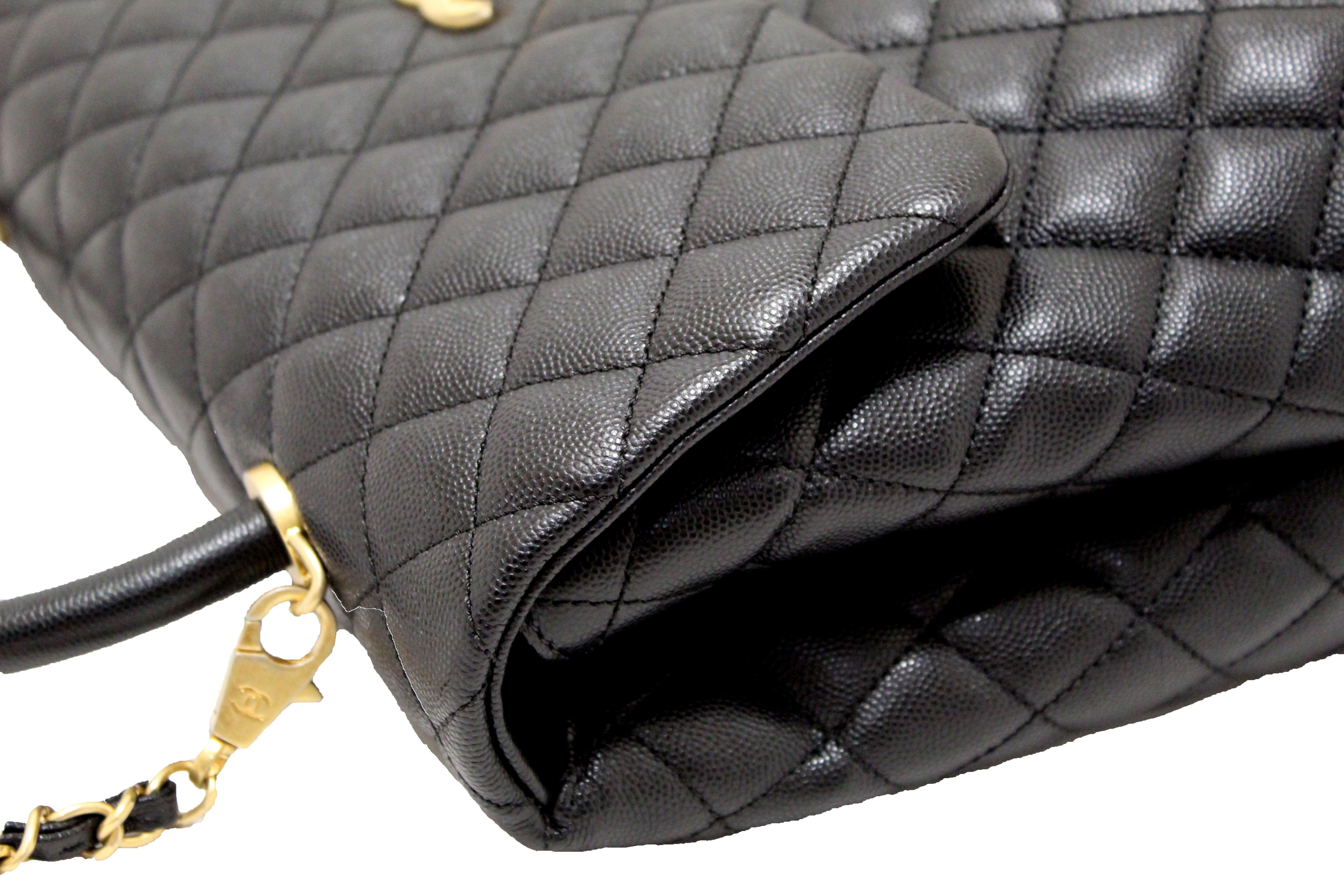 Authentic Chanel Black Quilted Caviar Leather Maxi Flap Bag with Top Handle Bag