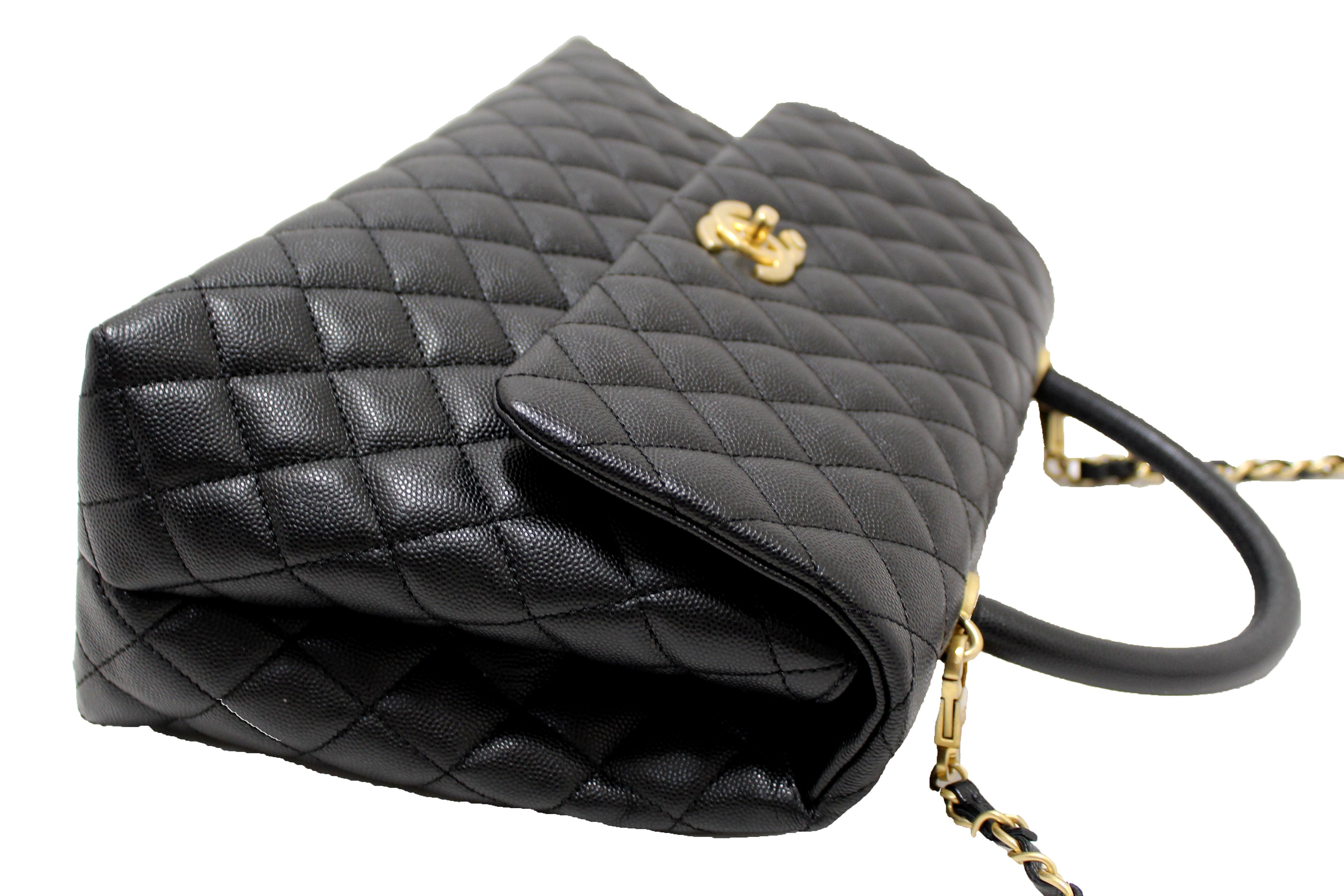 Authentic Chanel Black Quilted Caviar Leather Maxi Flap Bag with Top Handle Bag