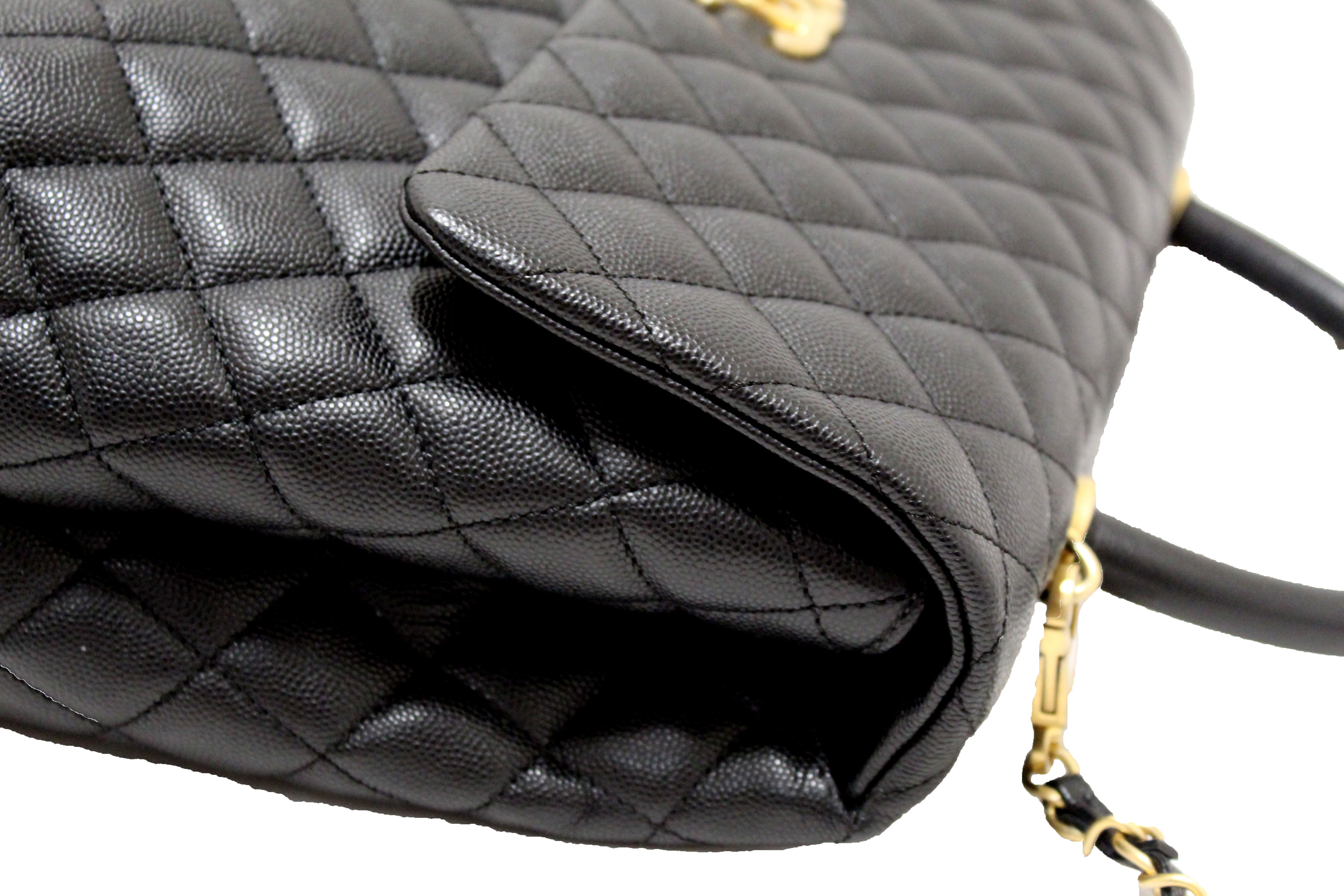 Authentic Chanel Black Quilted Caviar Leather Maxi Flap Bag with Top Handle Bag