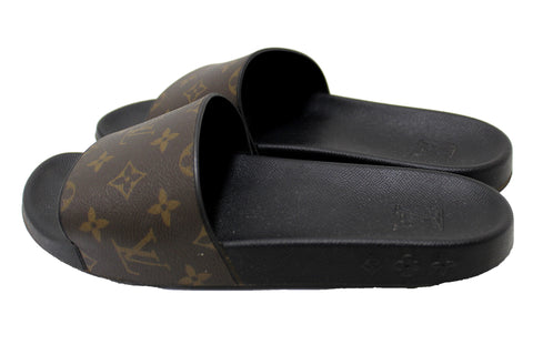Authentic Louis Vuitton Classic Monogram With Black Leather Waterfront Mule Size 9