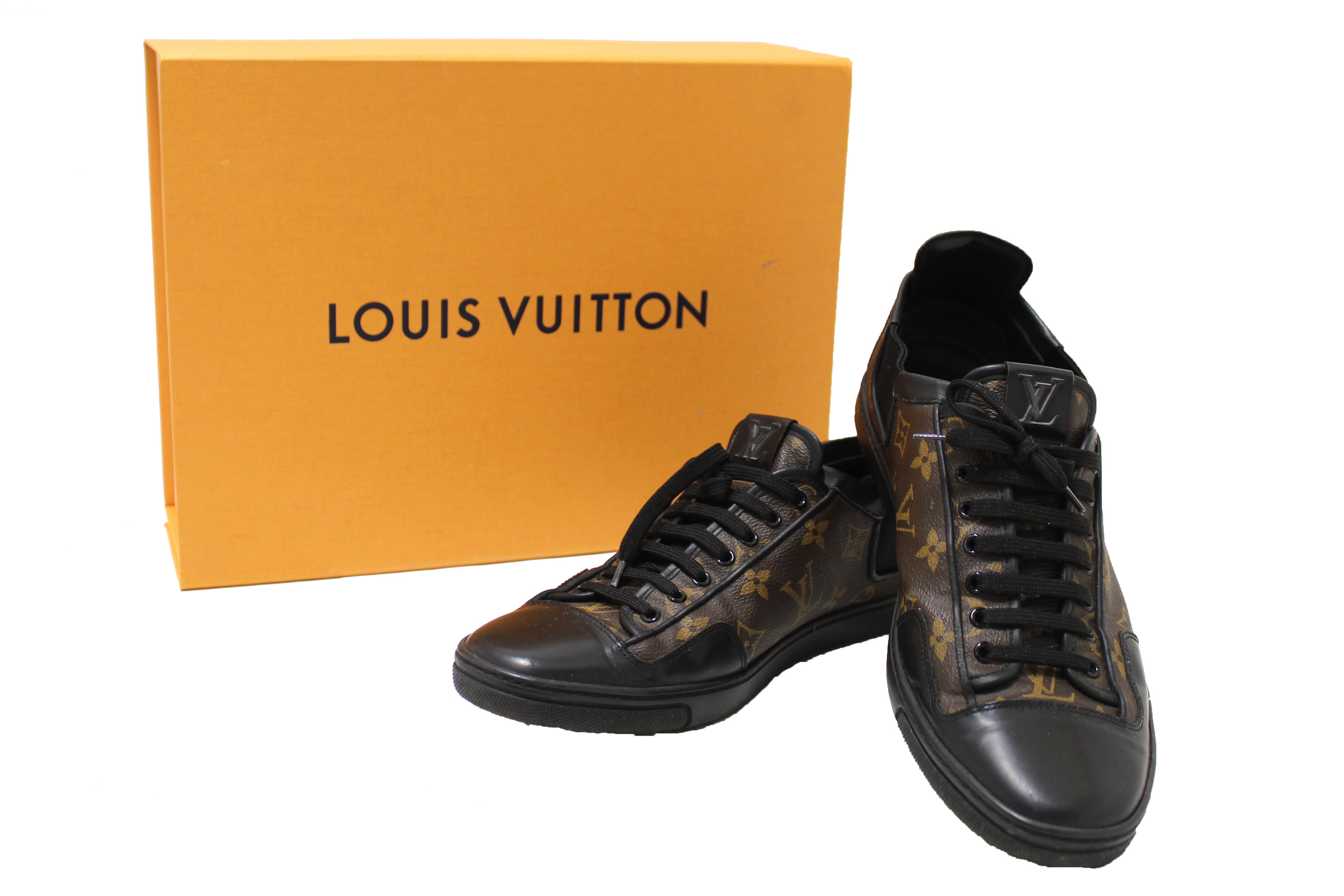 Authentic Louis Vuitton Men's Classic Monogram with Black Leather Slalom Low Top Sneaker Size 8.5