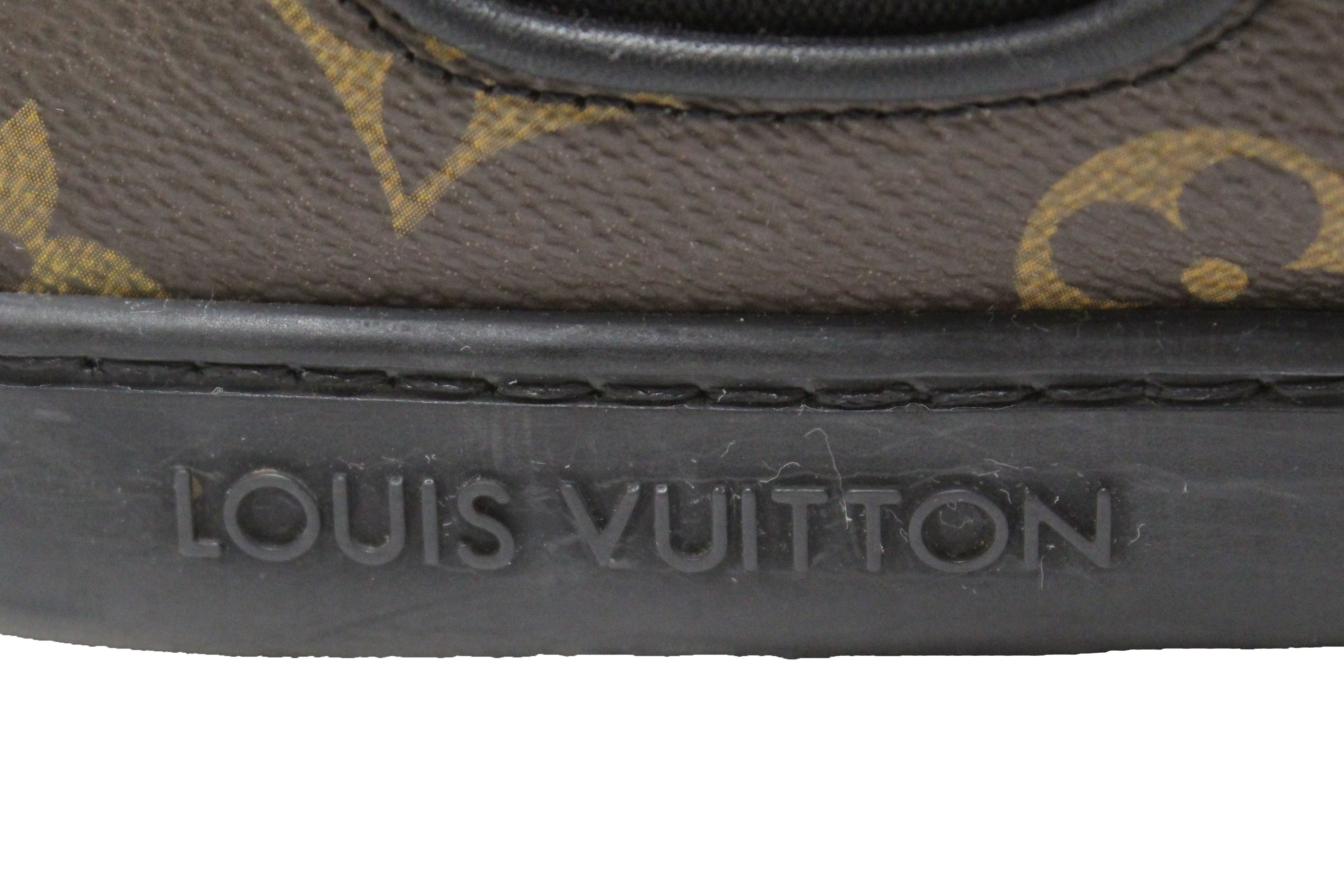 Authentic Louis Vuitton Men's Classic Monogram with Black Leather Slalom Low Top Sneaker Size 8.5