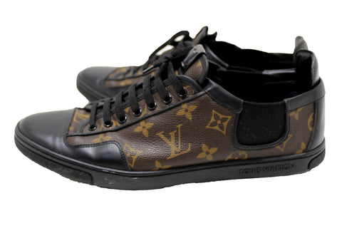 Authentic Louis Vuitton Classic Monogram with Black Leather Slalom Low Top Sneaker Size 8.5