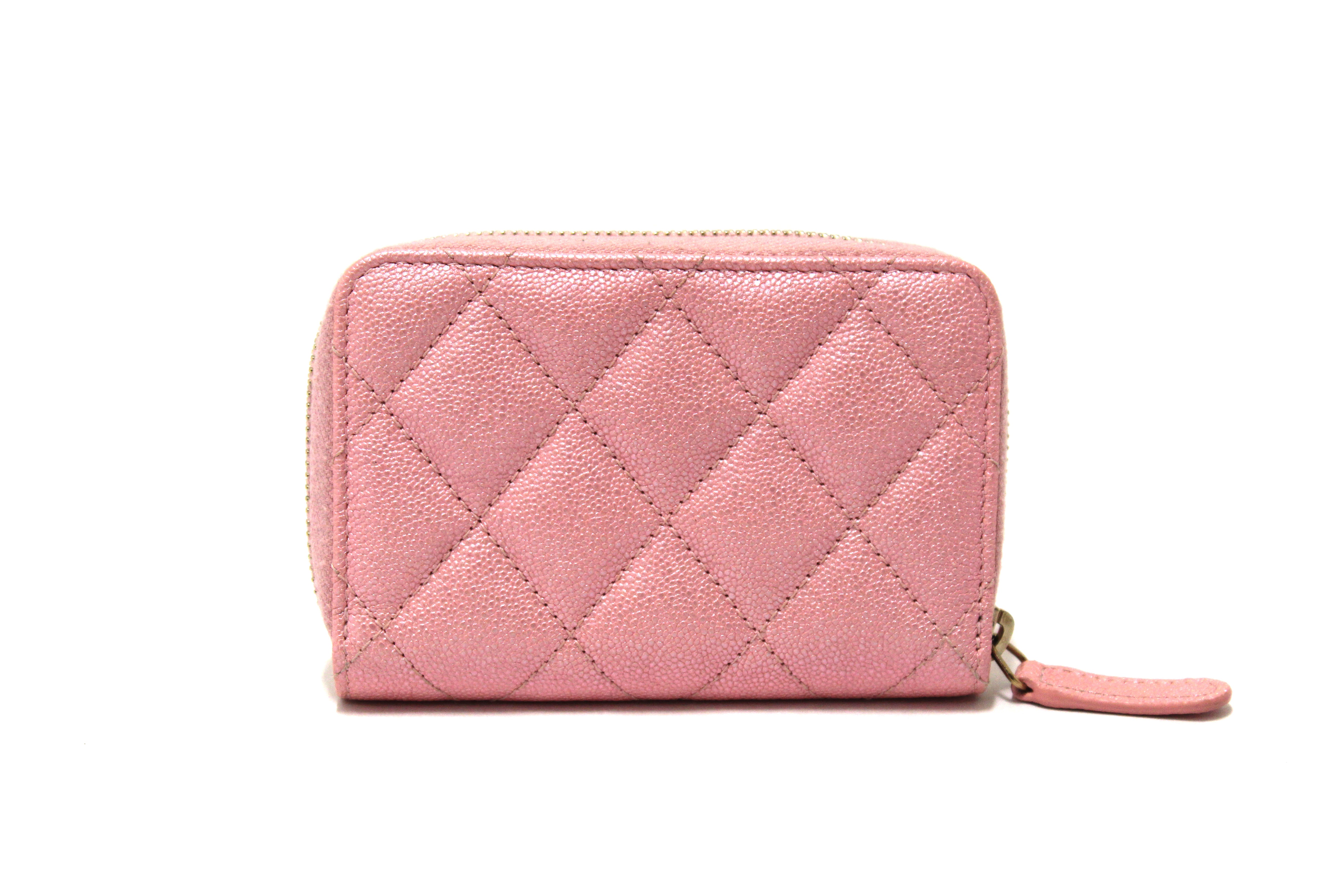 Authentic Chanel Iridescent Rose Pink Quilted Caviar Leather Classic Zipped Coin Purse