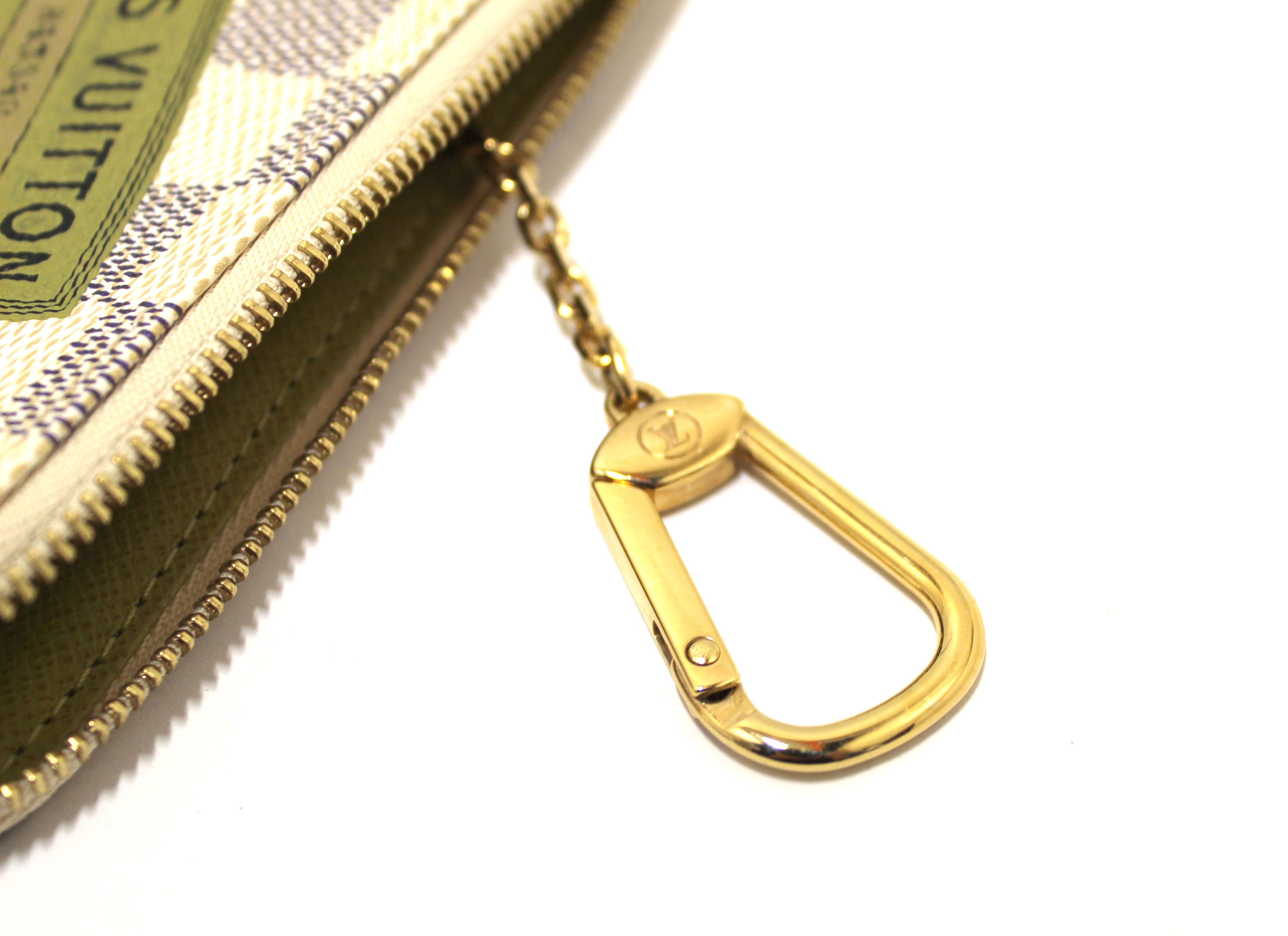 Louis Vuitton Coin case Mini Purse Damier Azur White Key Chain Leather  #462D