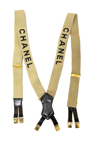 Authentic Chanel Classic Rare Black and Beige Vintage Logo Suspenders Belt