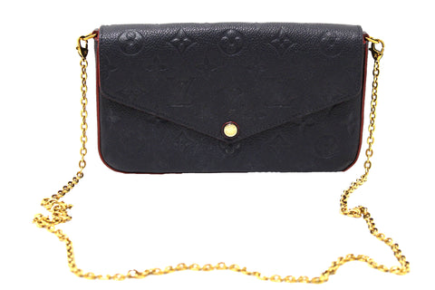 Authentic Louis Vuitton Navy Blue Monogram Empreinte Felicie Pochette Bag