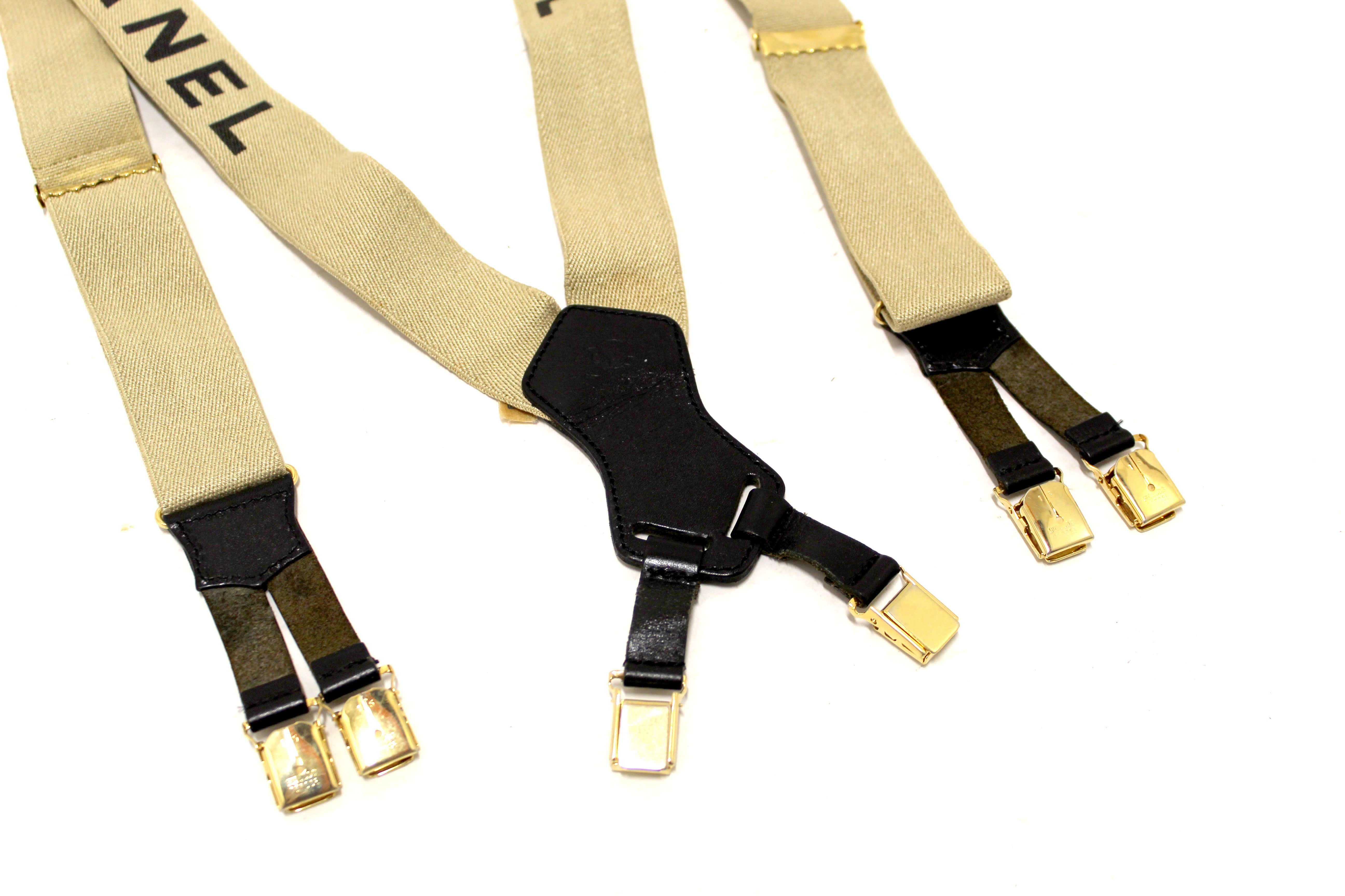 Authentic Chanel Classic Rare Black and Beige Vintage Logo Suspenders Belt