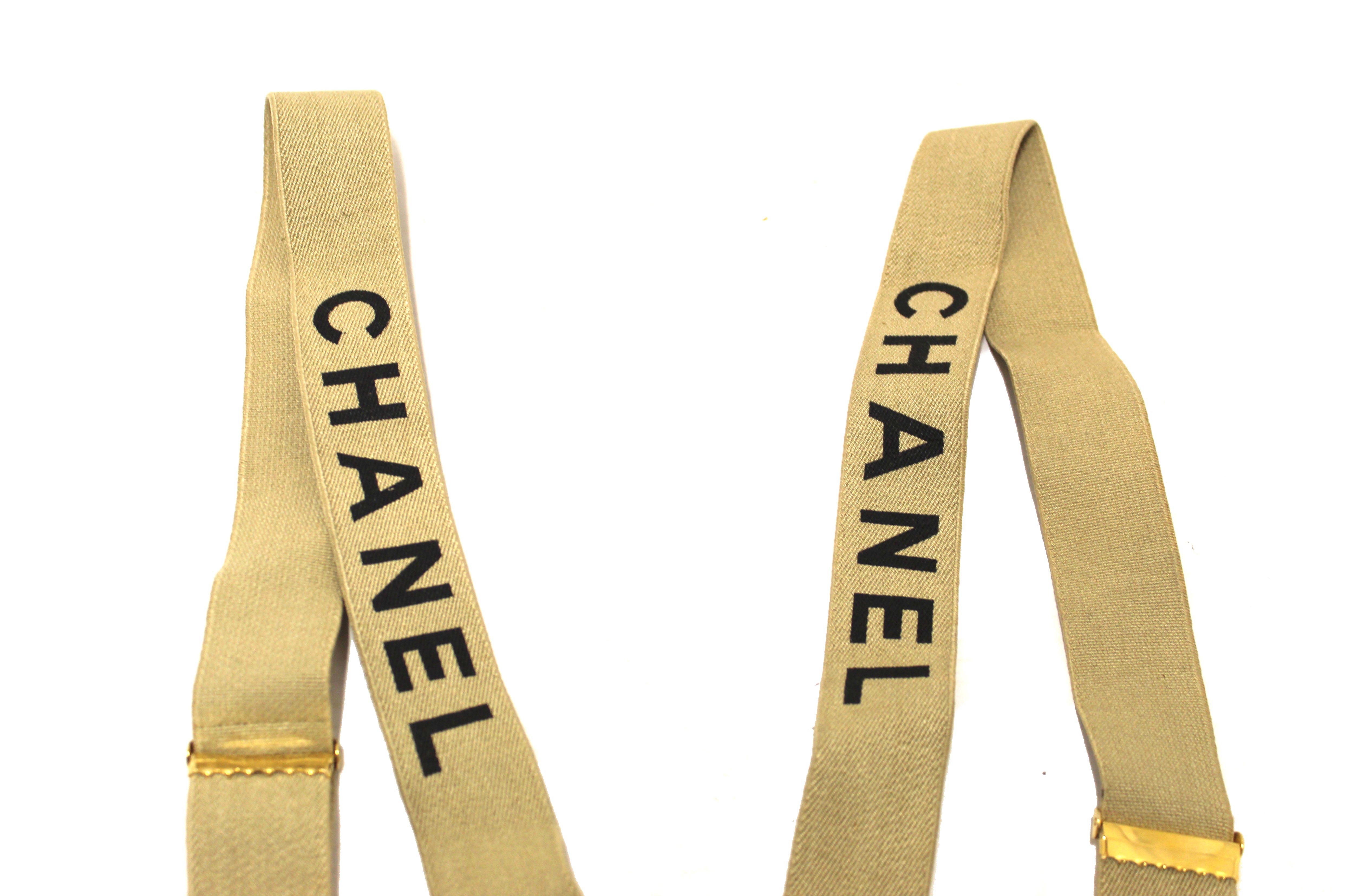 Authentic Chanel Classic Rare Black and Beige Vintage Logo Suspenders Belt
