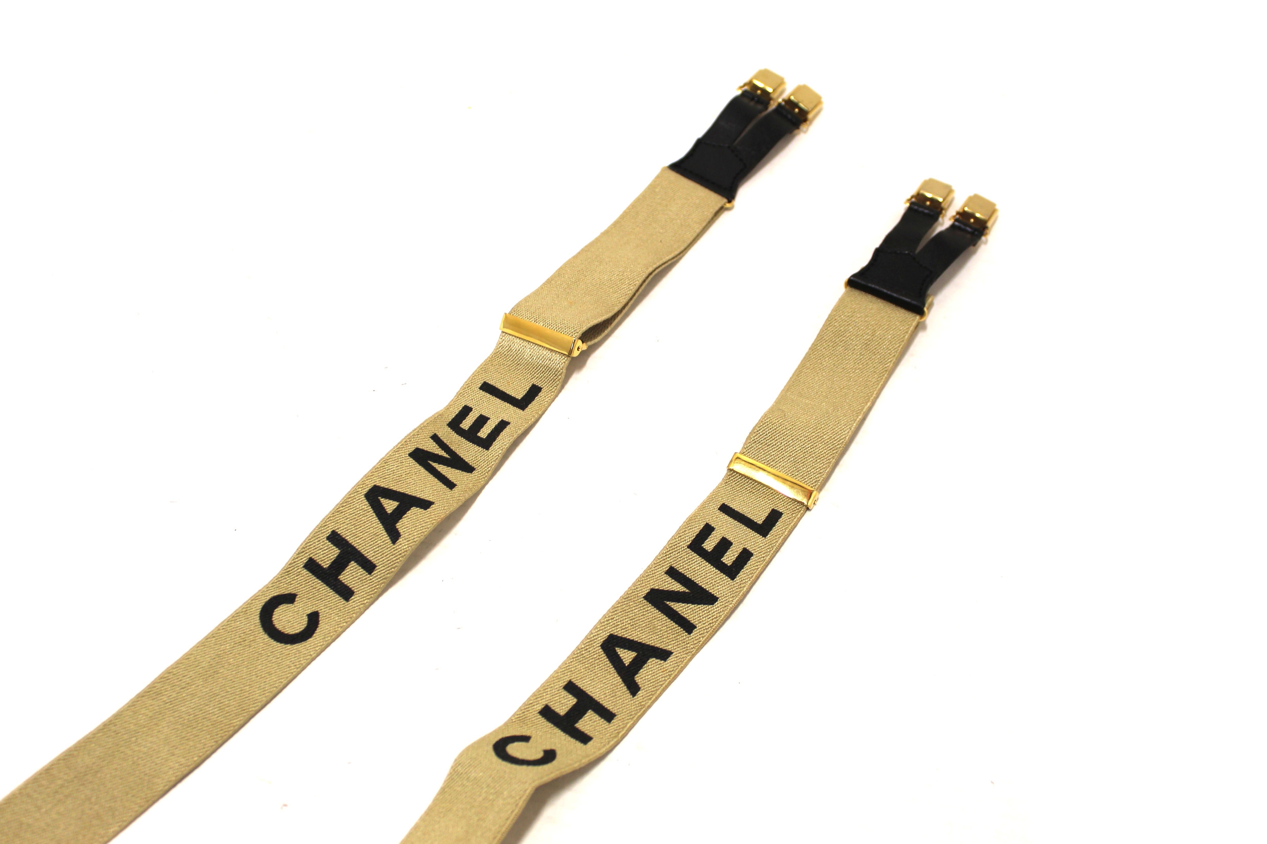 Authentic Chanel Classic Rare Black and Beige Vintage Logo Suspenders Belt