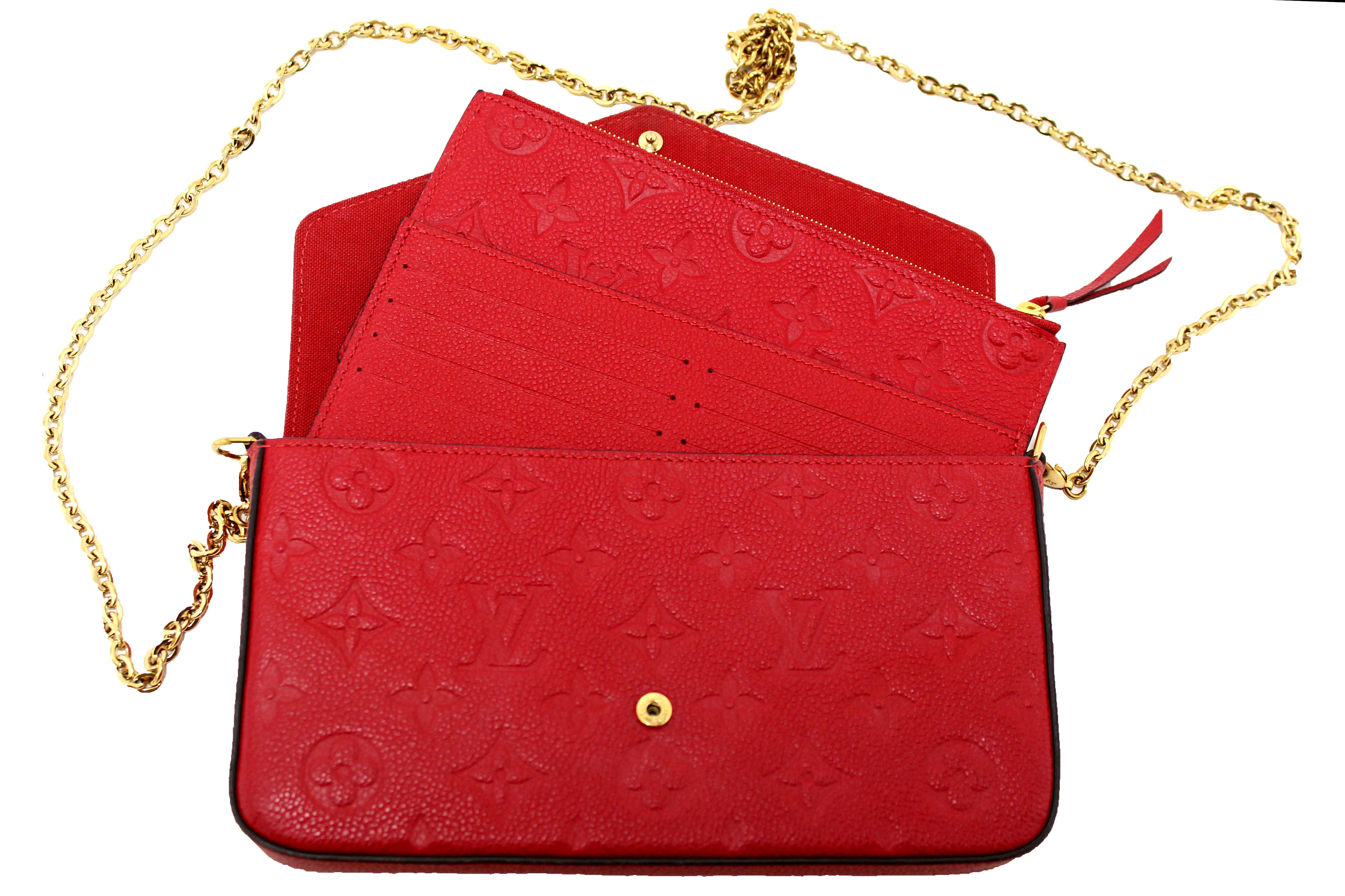 Authentic Louis Vuitton Red Monogram Empreinte Leather Felicie Pochette Bag