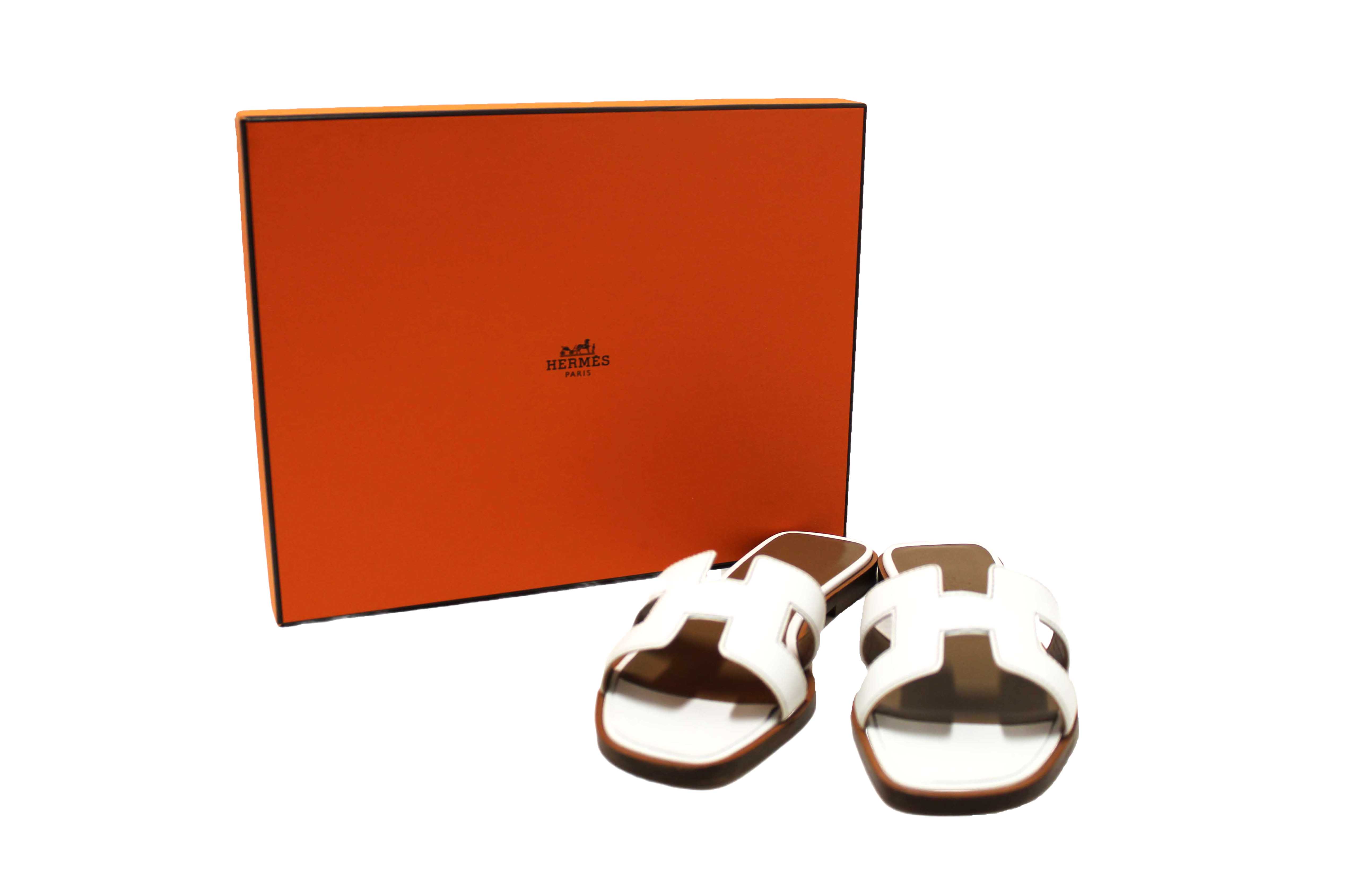 NEW Authentic Hermes White Box Calfskin Oran Flat Sandals Size 36.5