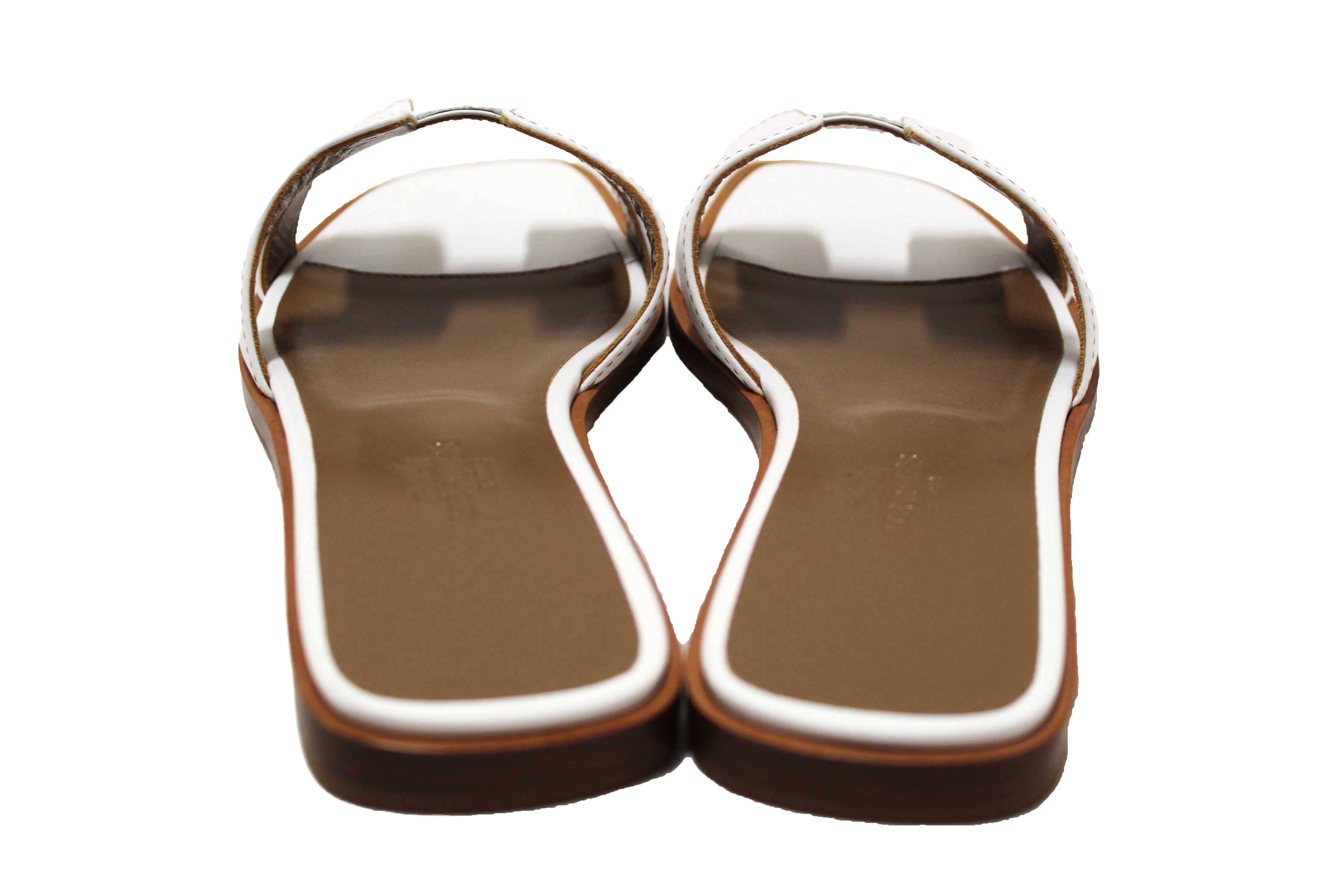 NEW Authentic Hermes White Box Calfskin Oran Flat Sandals Size 36.5