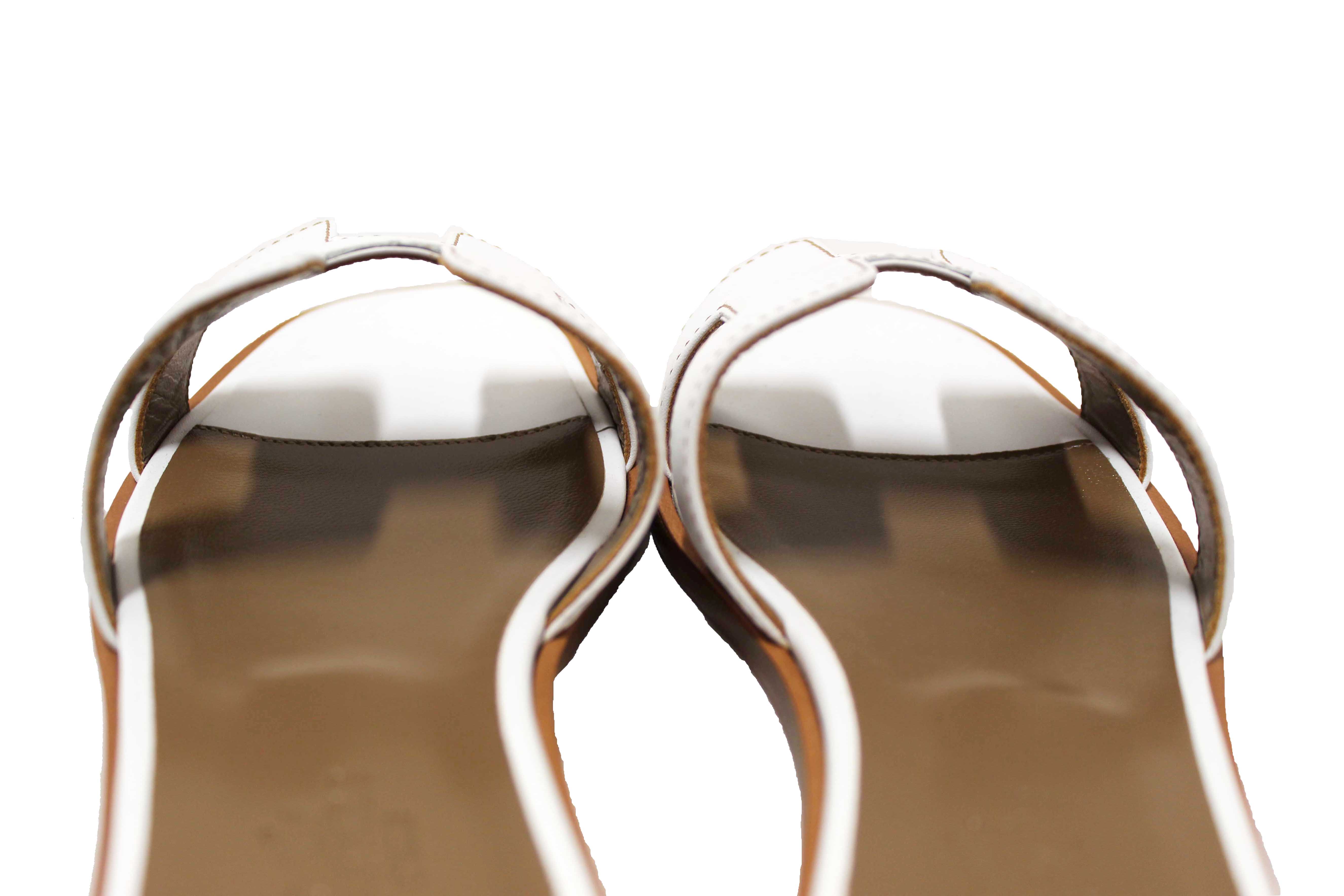 NEW Authentic Hermes White Box Calfskin Oran Flat Sandals Size 36.5