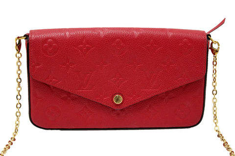 Authentic Louis Vuitton Red Monogram Empreinte Leather Felicie Pochette Bag