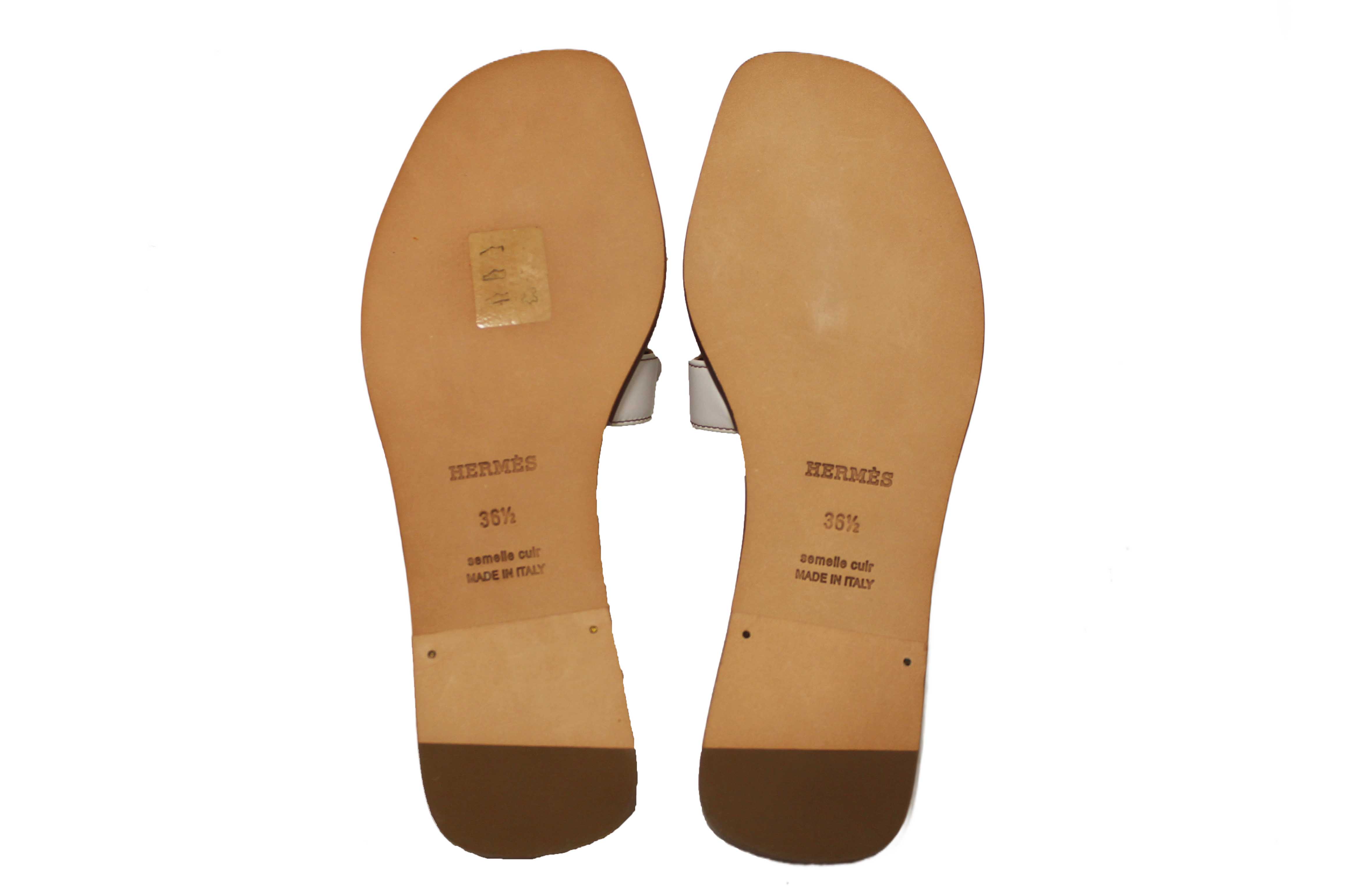 NEW Authentic Hermes White Box Calfskin Oran Flat Sandals Size 36.5