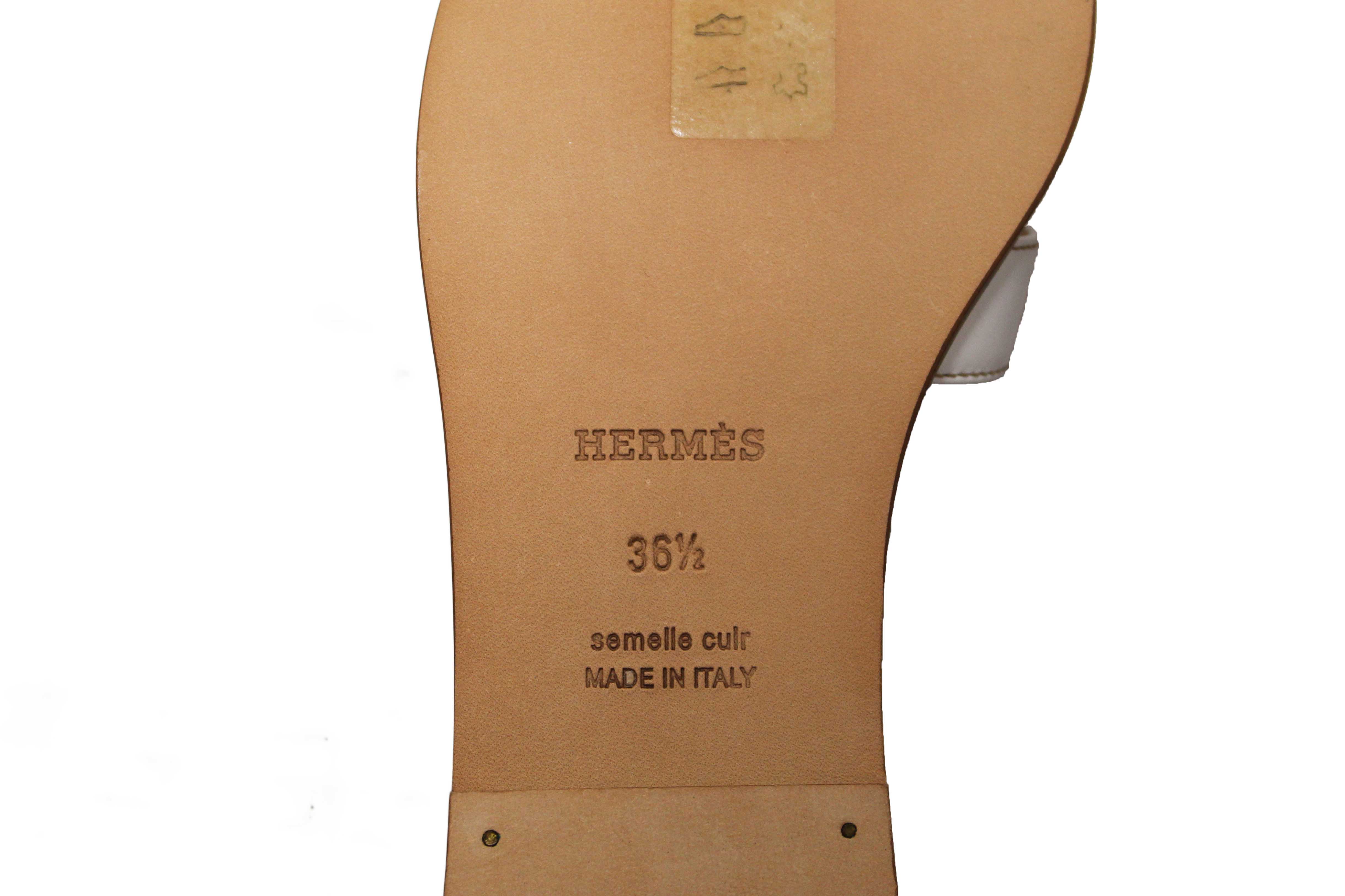 NEW Authentic Hermes White Box Calfskin Oran Flat Sandals Size 36.5