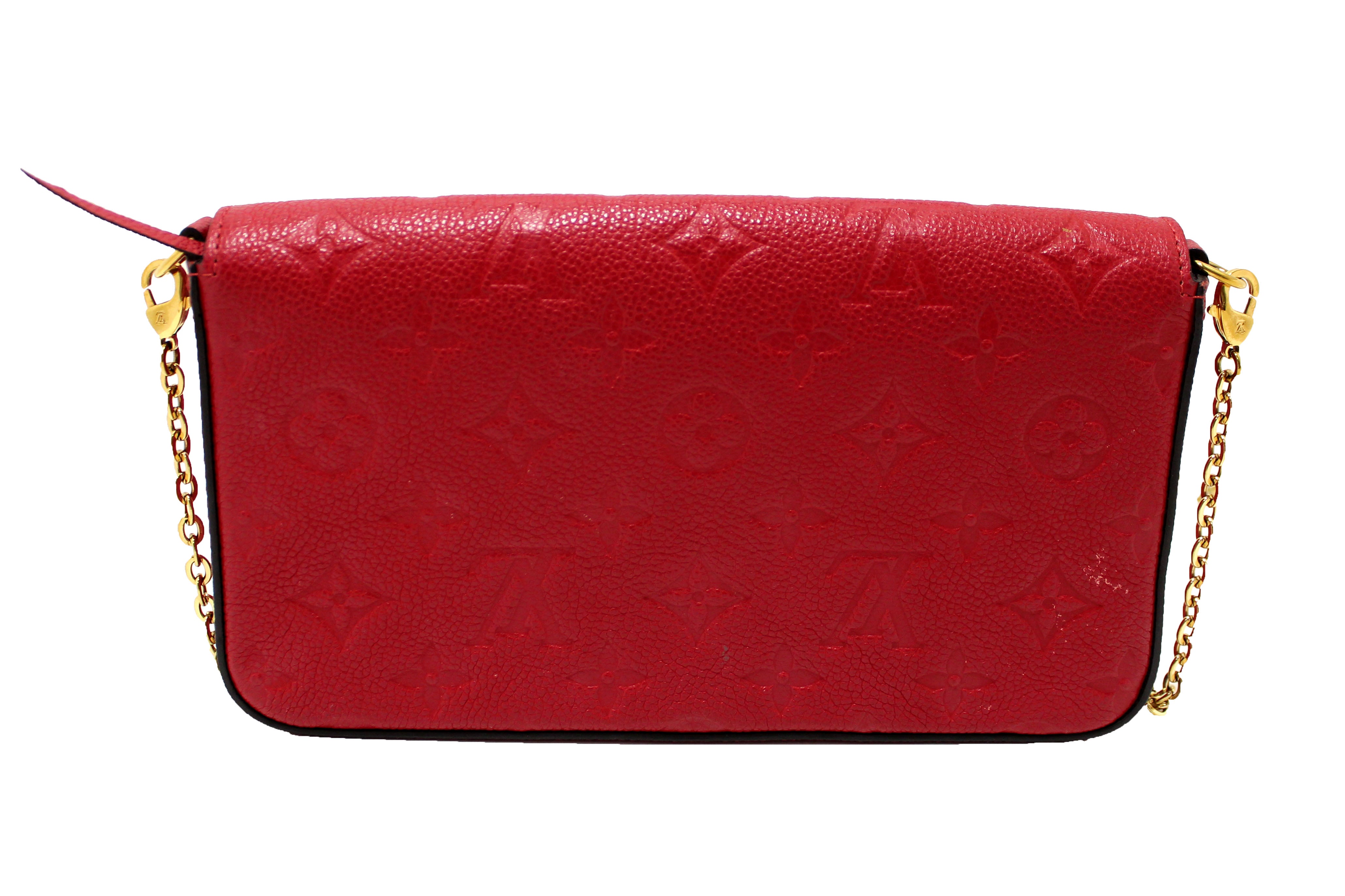 Authentic Louis Vuitton Red Monogram Empreinte Leather Felicie Pochette Bag