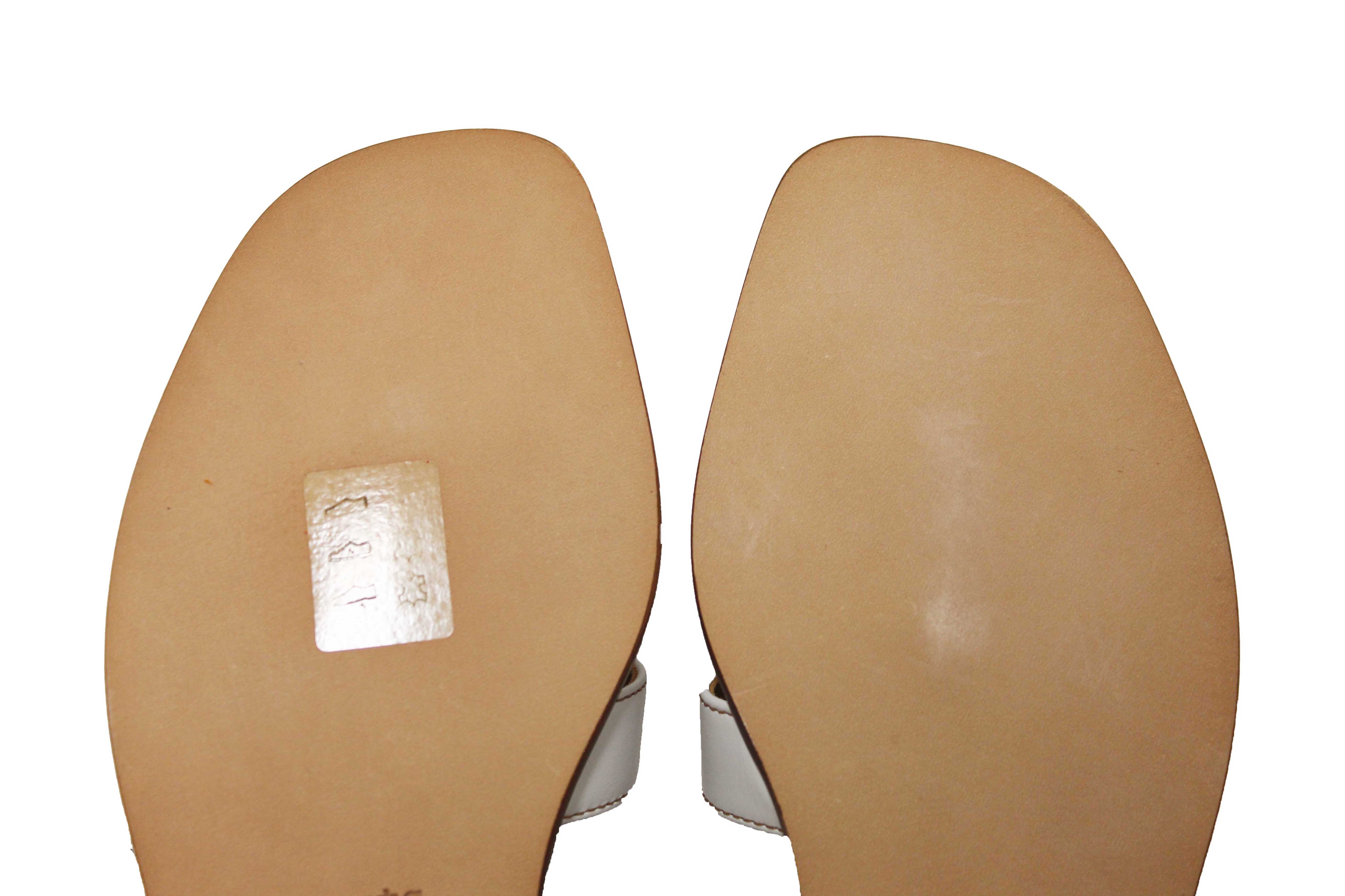 NEW Authentic Hermes White Box Calfskin Oran Flat Sandals Size 36.5