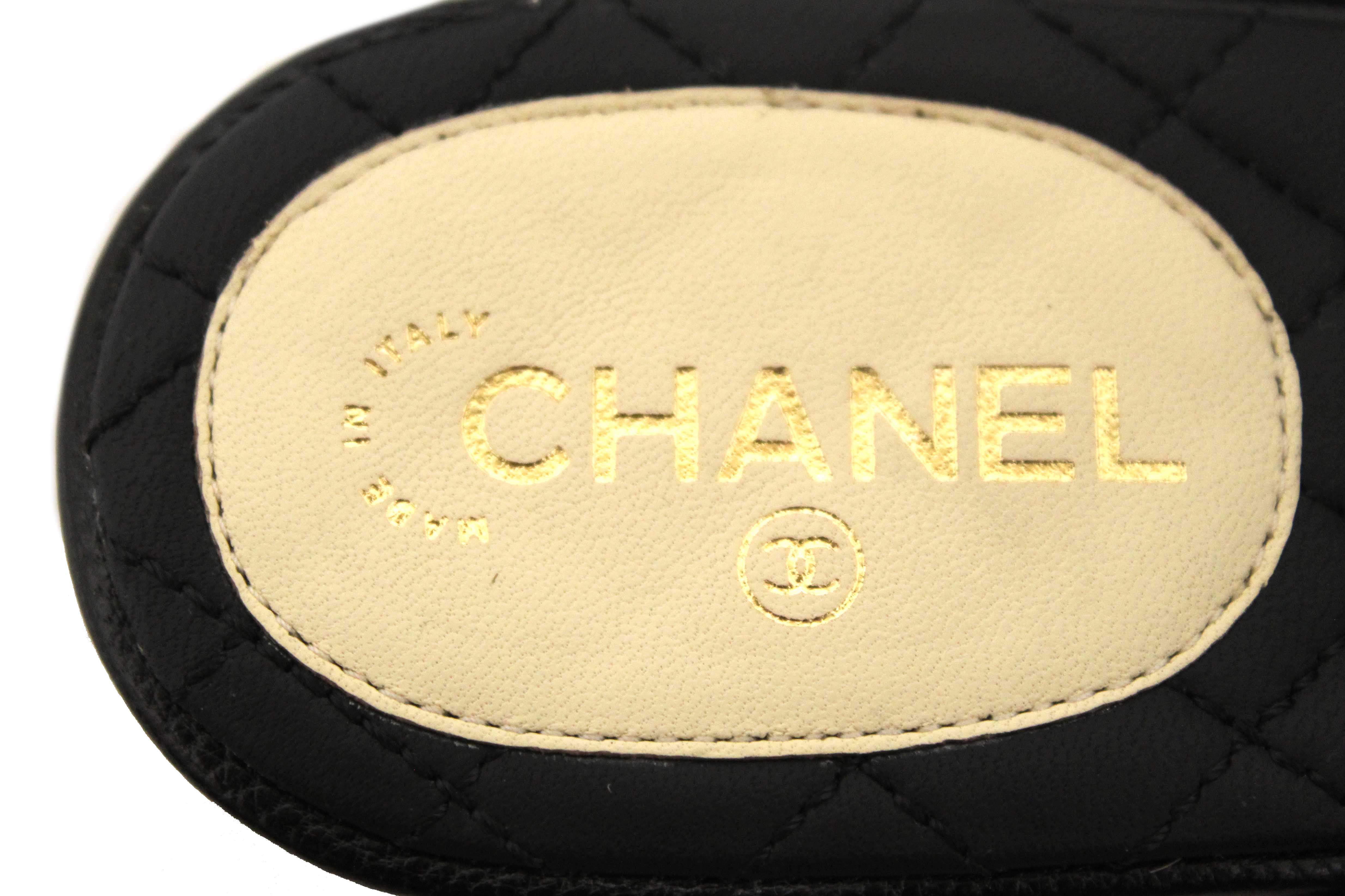 Authentic Chanel Black Leather Quilted Toe Flat Sandal Size 36