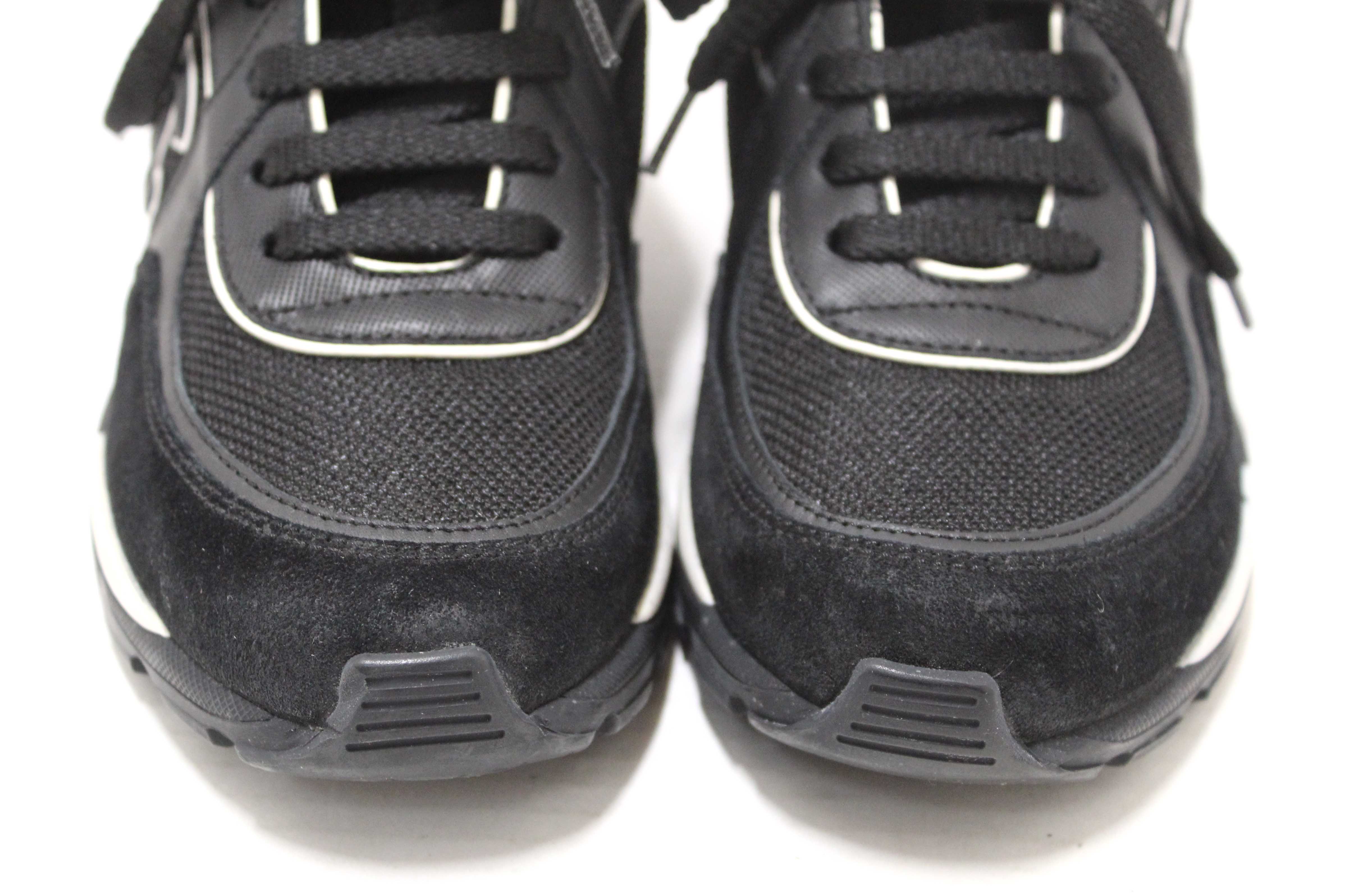 Authentic Chanel Black Suede Leather Calfskin CC Sneakers Size 36