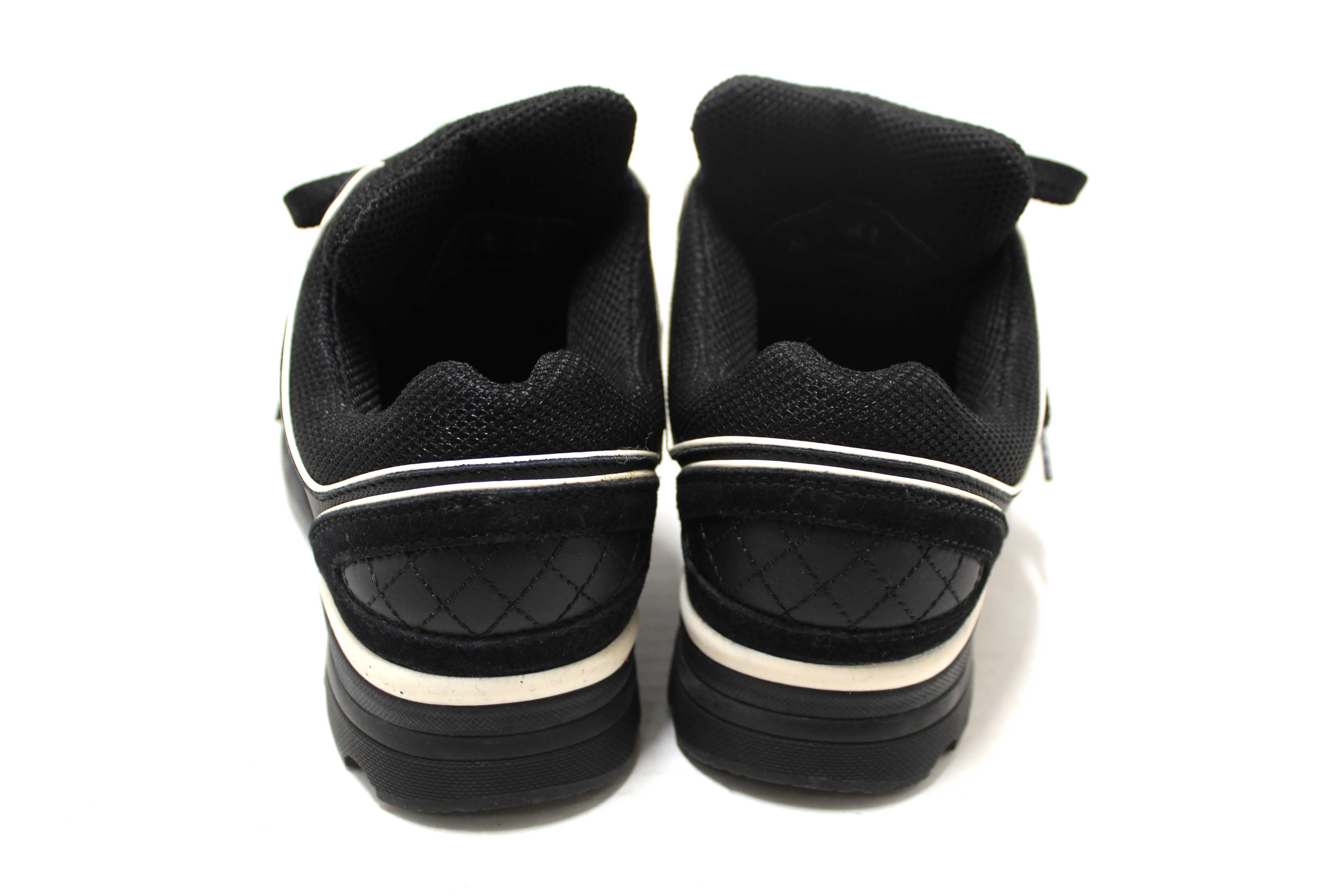 Authentic Chanel Black Suede Leather Calfskin CC Sneakers Size 36
