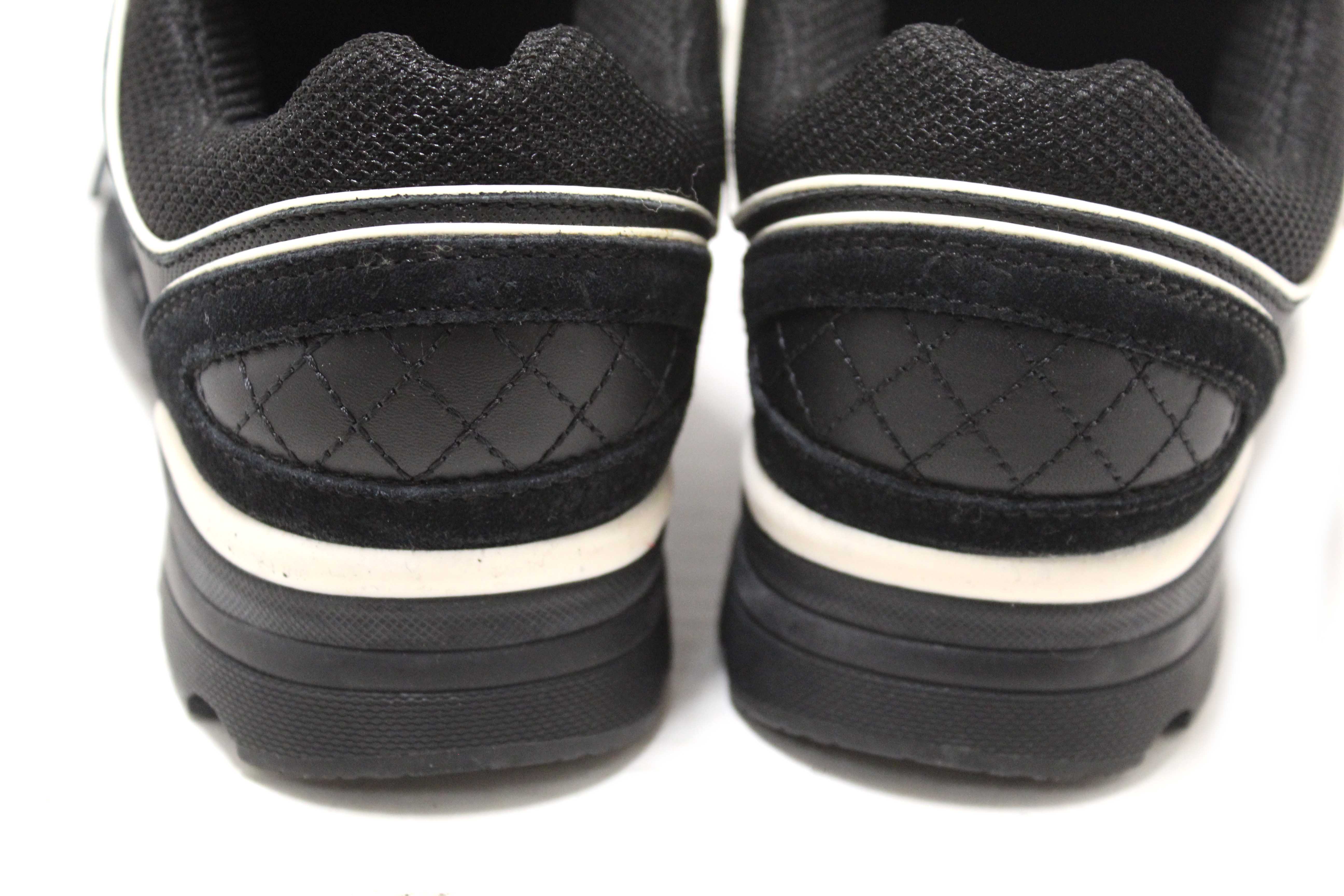 Authentic Chanel Black Suede Leather Calfskin CC Sneakers Size 36