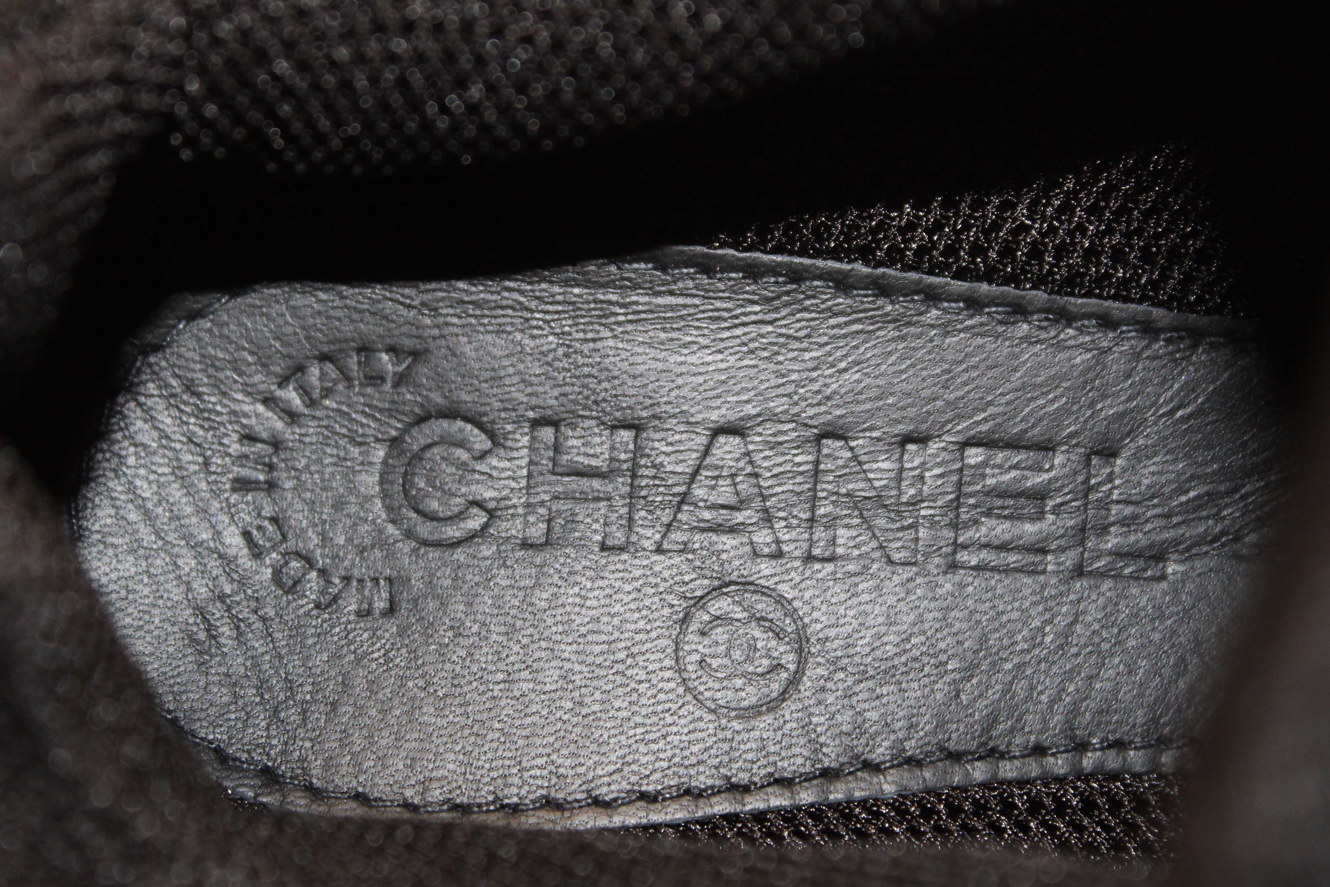 Authentic Chanel Black Suede Leather Calfskin CC Sneakers Size 36