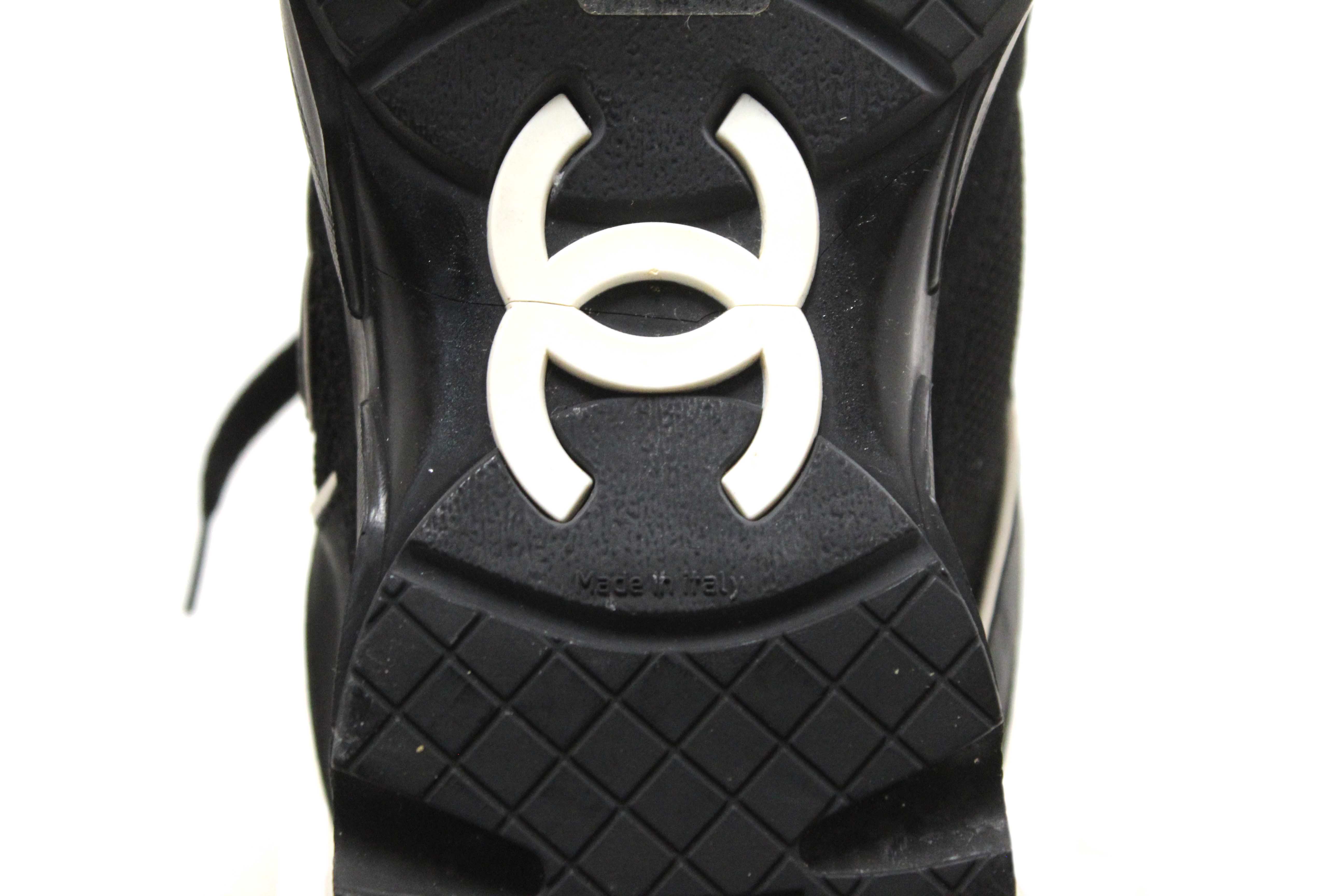Authentic Chanel Black Suede Leather Calfskin CC Sneakers Size 36