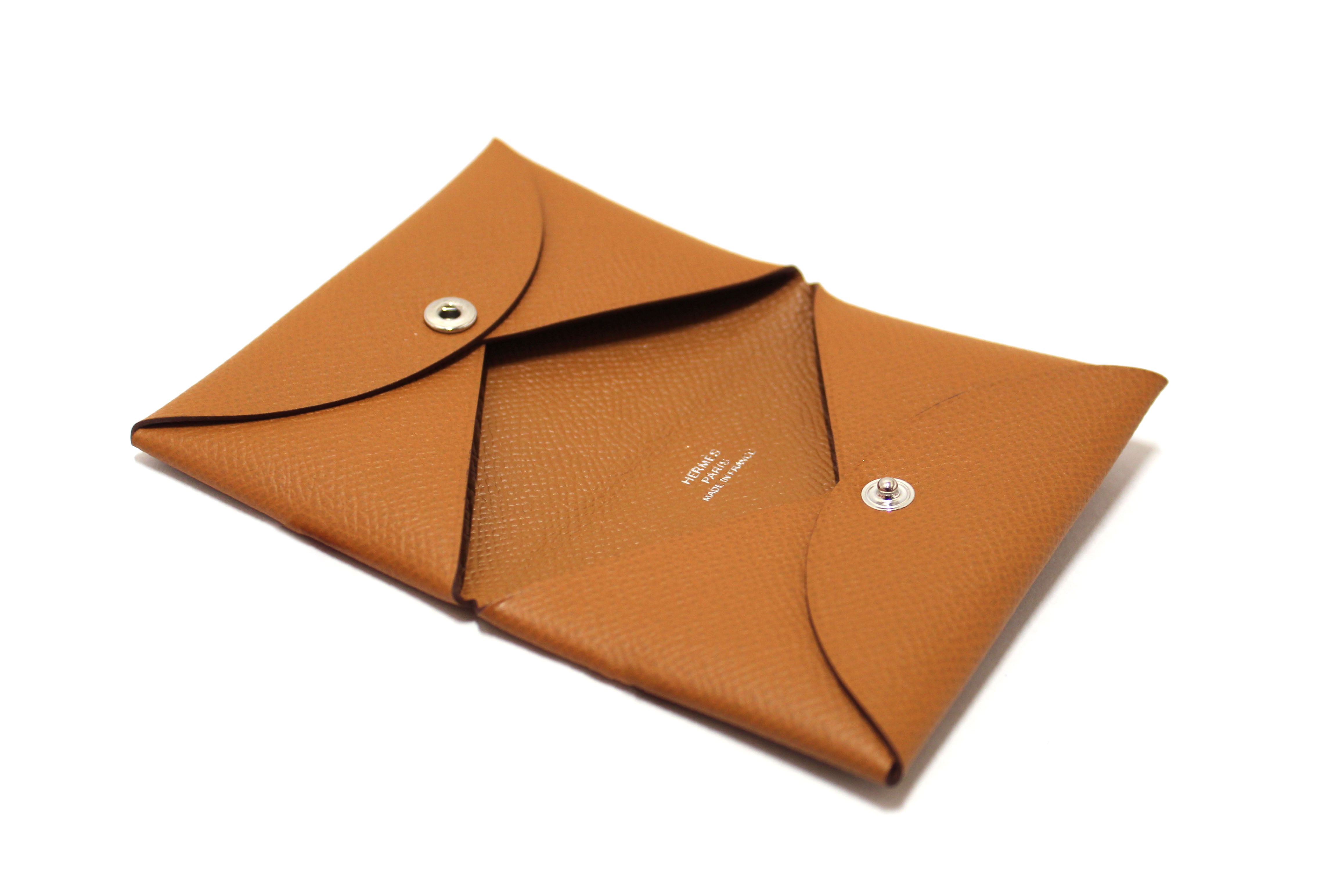 NEW Authentic Hermes Brown Epsom Verso Calvi Card Holder Case