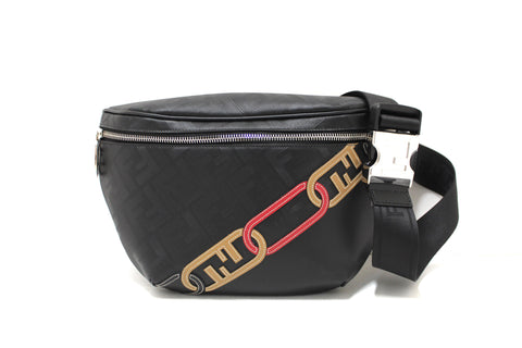 Authentic NEW Fendi Black Leather Shadow Diagonal Belt Bag