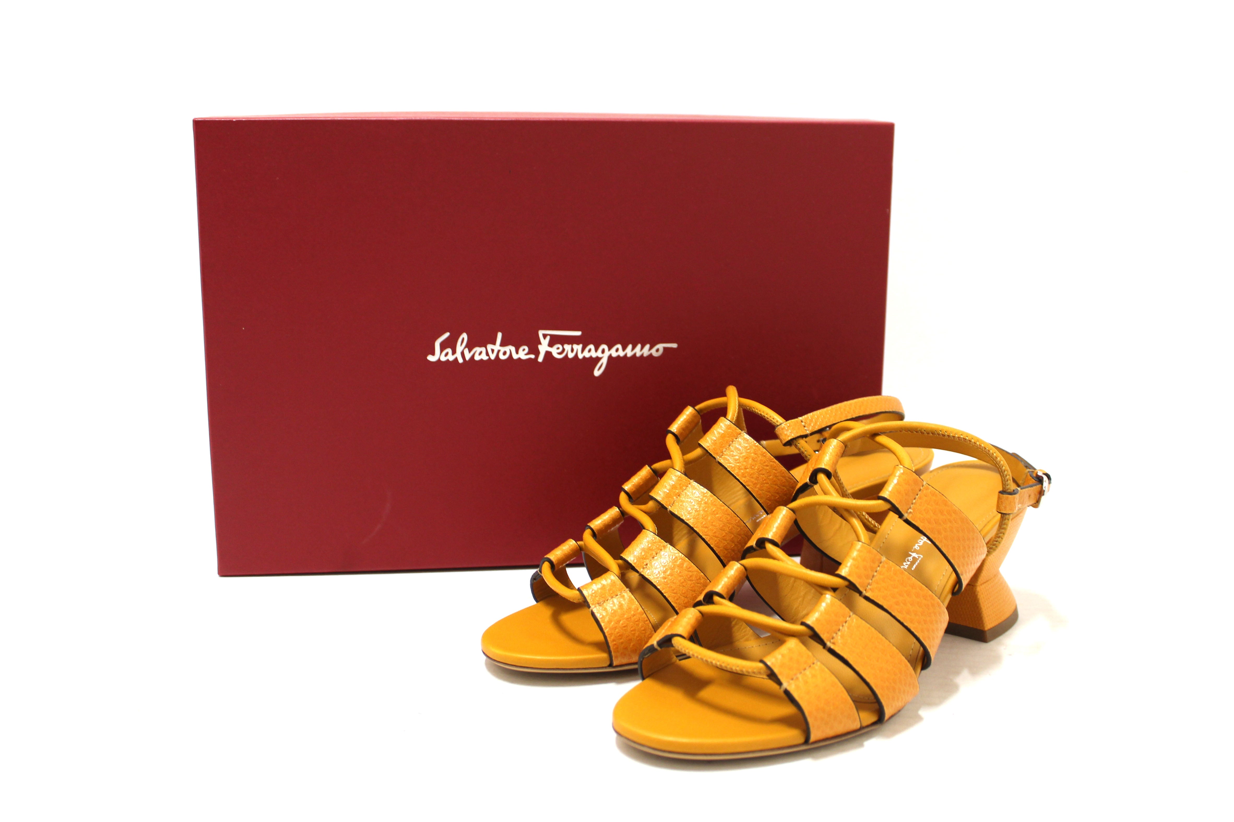 Authentic Salvatore Ferragamo Golden Reptile Sirmio 55 Sandals Size 7C