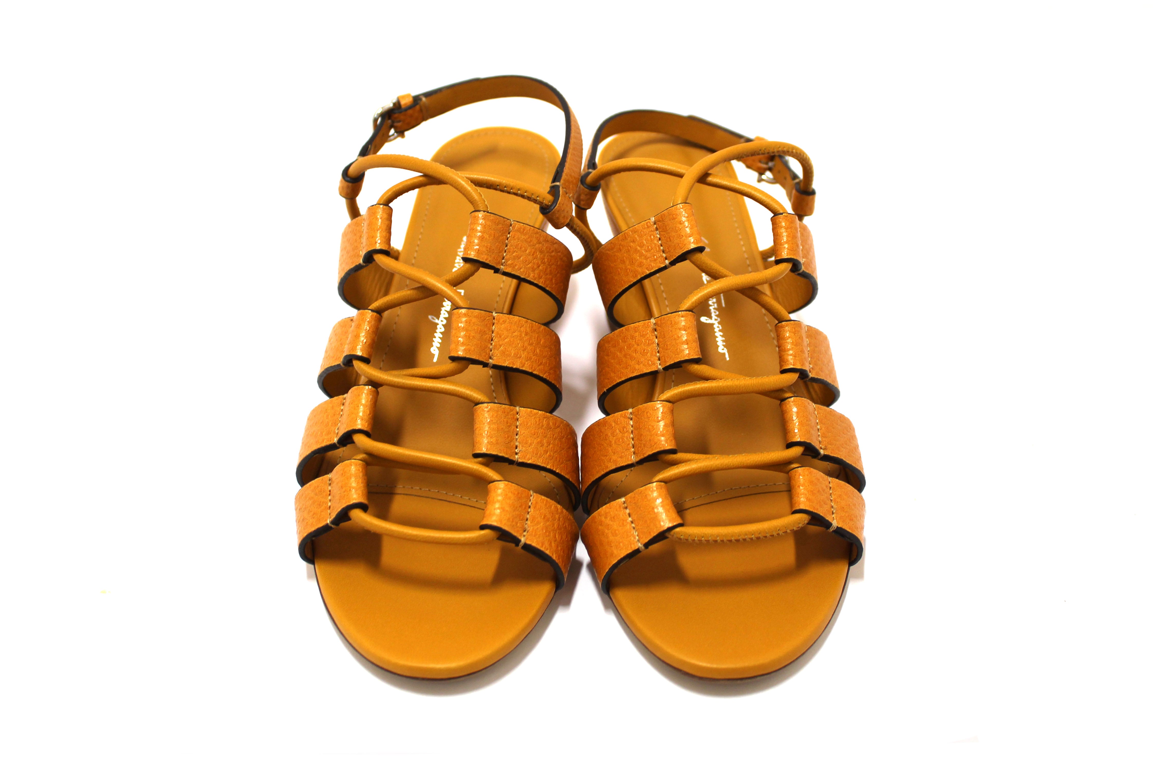 Authentic Salvatore Ferragamo Golden Reptile Sirmio 55 Sandals Size 7C