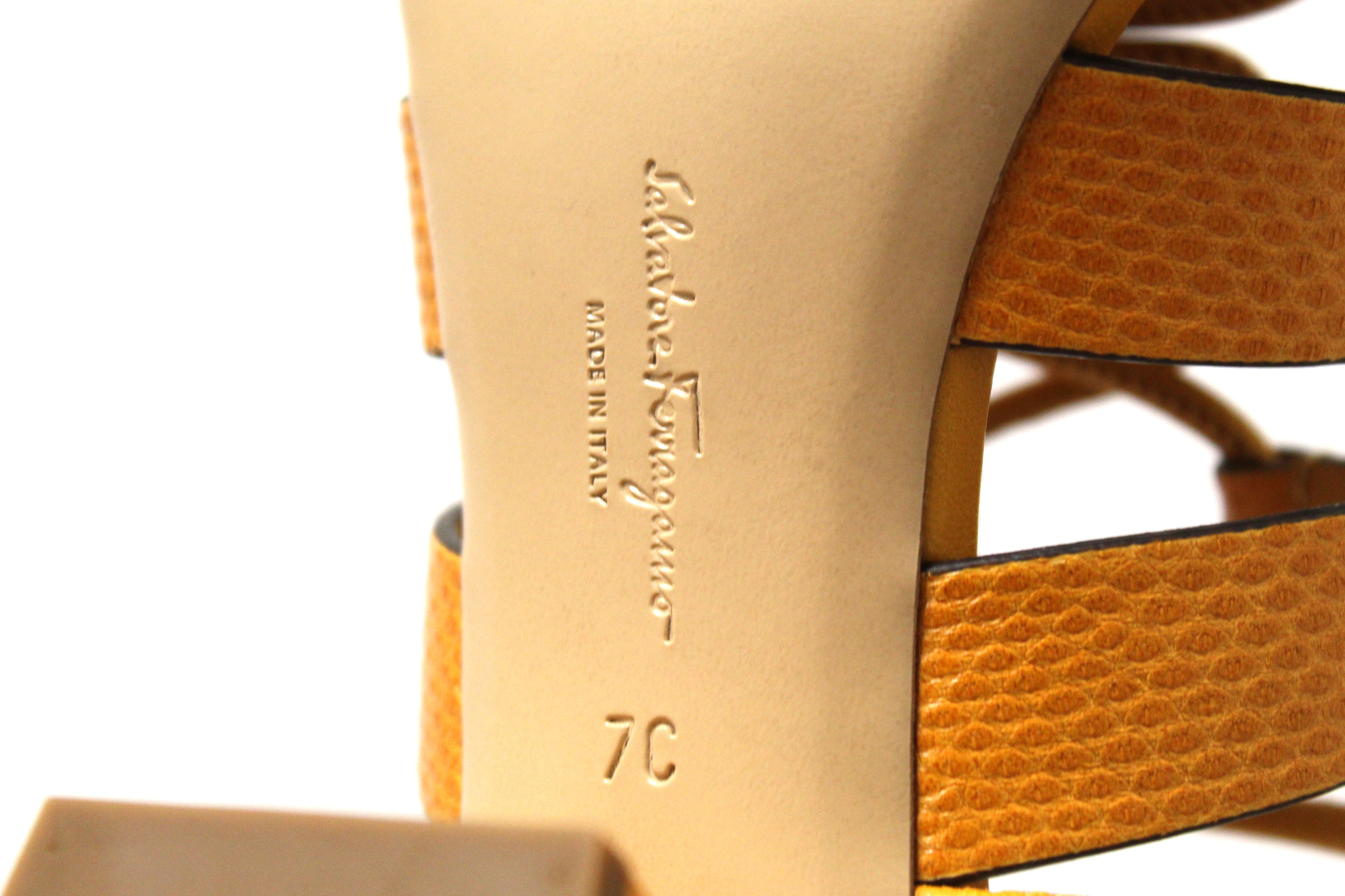 Authentic Salvatore Ferragamo Golden Reptile Sirmio 55 Sandals Size 7C