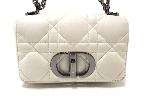 Authentic Christian Dior White Lambskin Leather Small Caro Shoulder Crossbody Bag