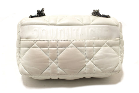 Authentic Christian Dior White Lambskin Leather Small Caro Shoulder Crossbody Bag