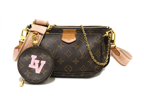 Authentic Louis Vuitton Classic Monogram Pink Strap Multi-Pochette Accessoires Bag