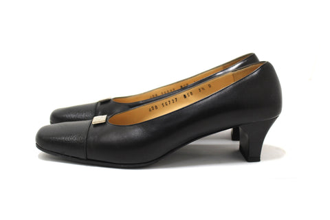 Authentic Salvatore Ferragamo Black Leather Ramila 5cm Pumps Shoes Size 7.5D