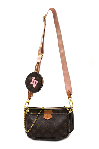 Authentic Louis Vuitton Classic Monogram Pink Strap Multi-Pochette Accessoires Bag