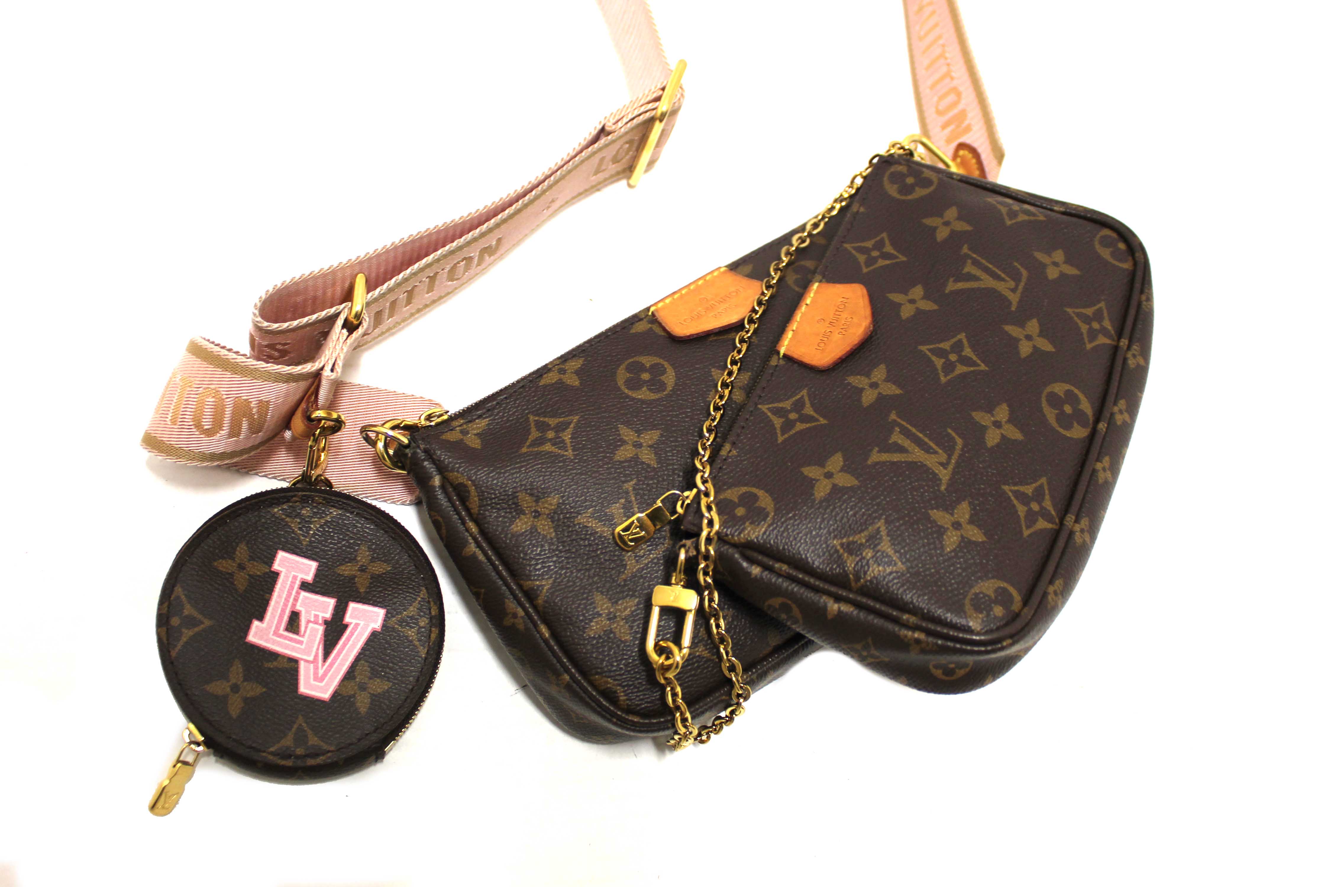Authentic Louis Vuitton Classic Monogram Pink Strap Multi-Pochette Accessoires Bag
