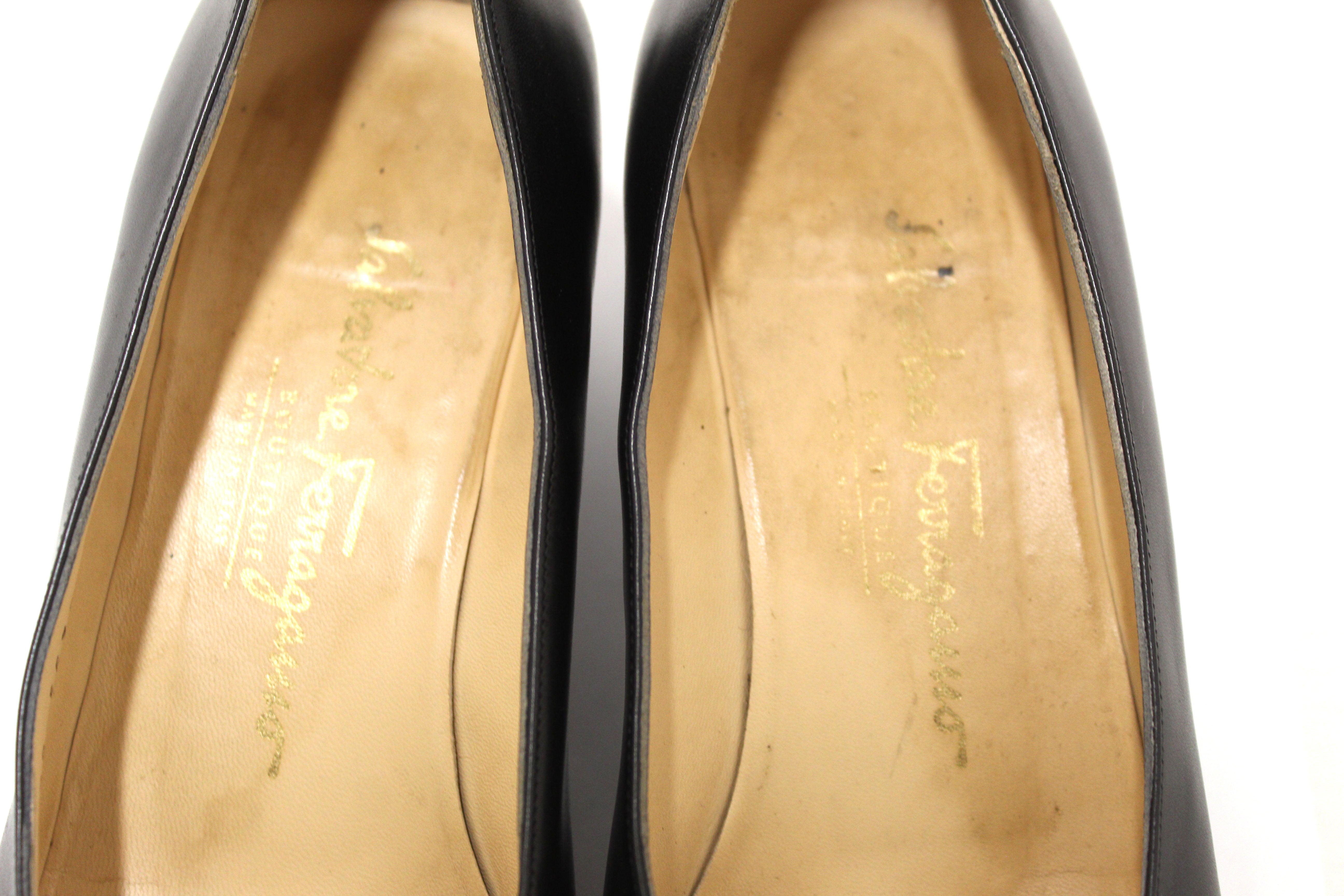 Authentic Salvatore Ferragamo Black Leather Ramila 5cm Pumps Shoes Size 7.5D