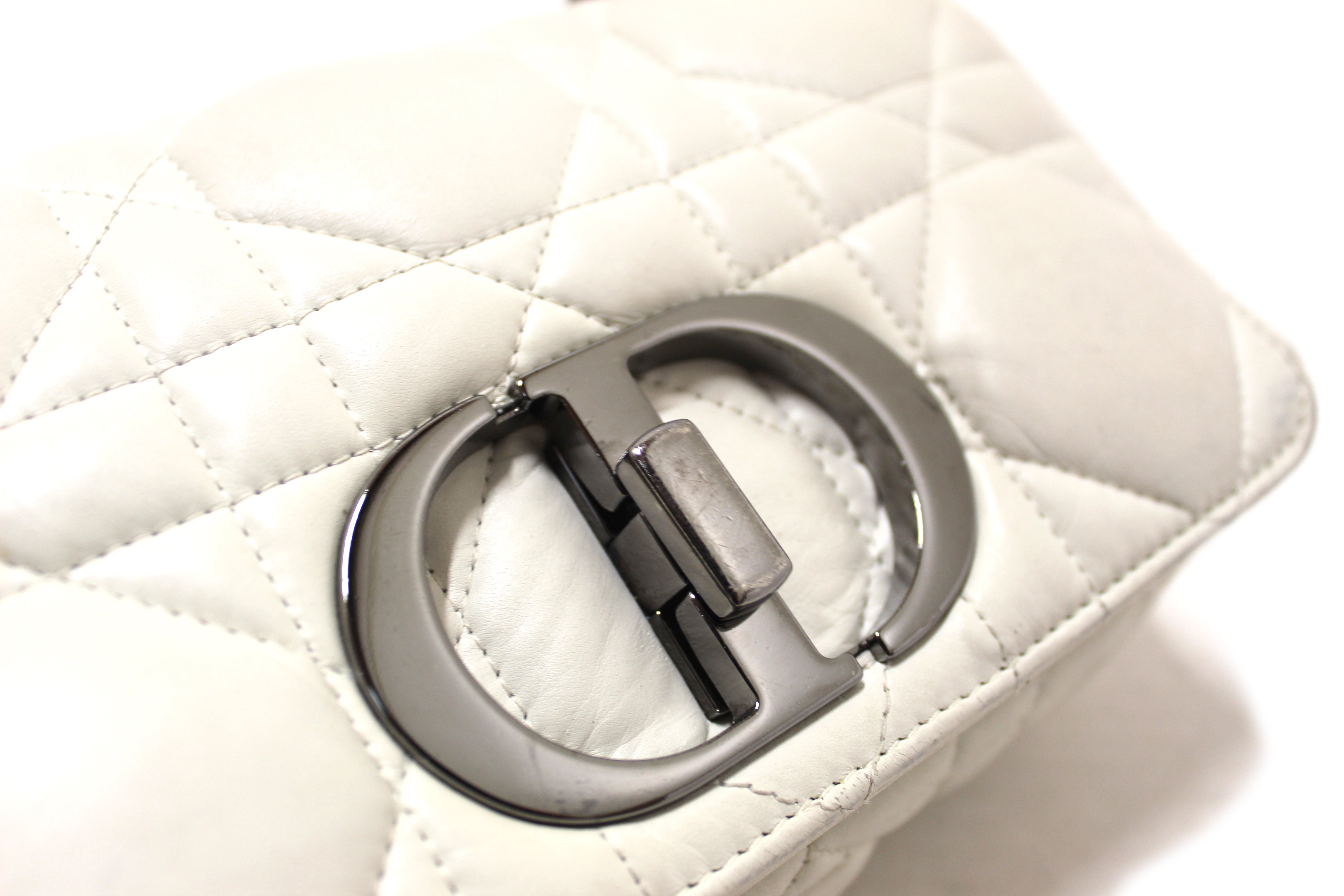 Authentic Christian Dior White Lambskin Leather Small Caro Shoulder Crossbody Bag