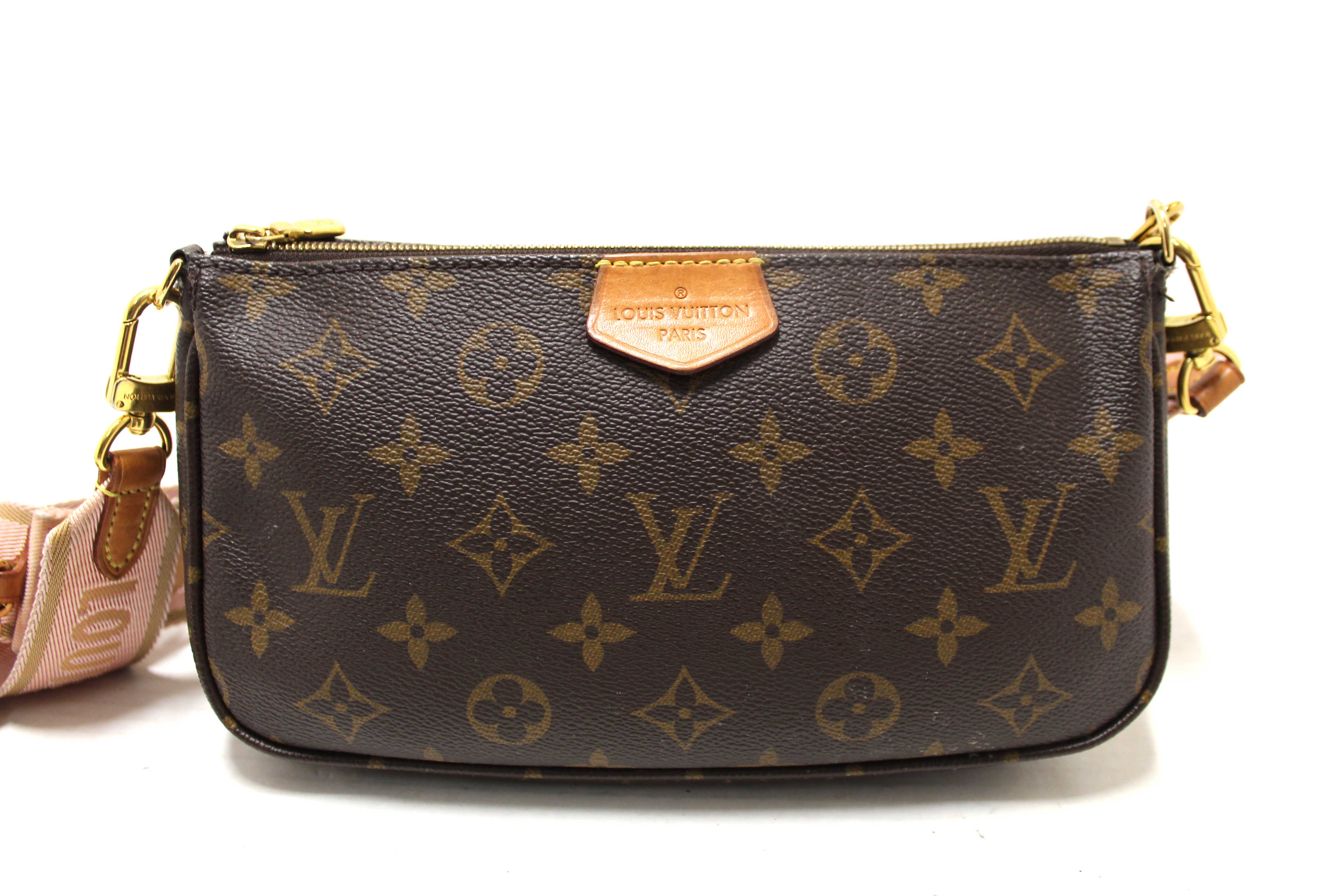 Authentic Louis Vuitton Classic Monogram Pink Strap Multi-Pochette Accessoires Bag