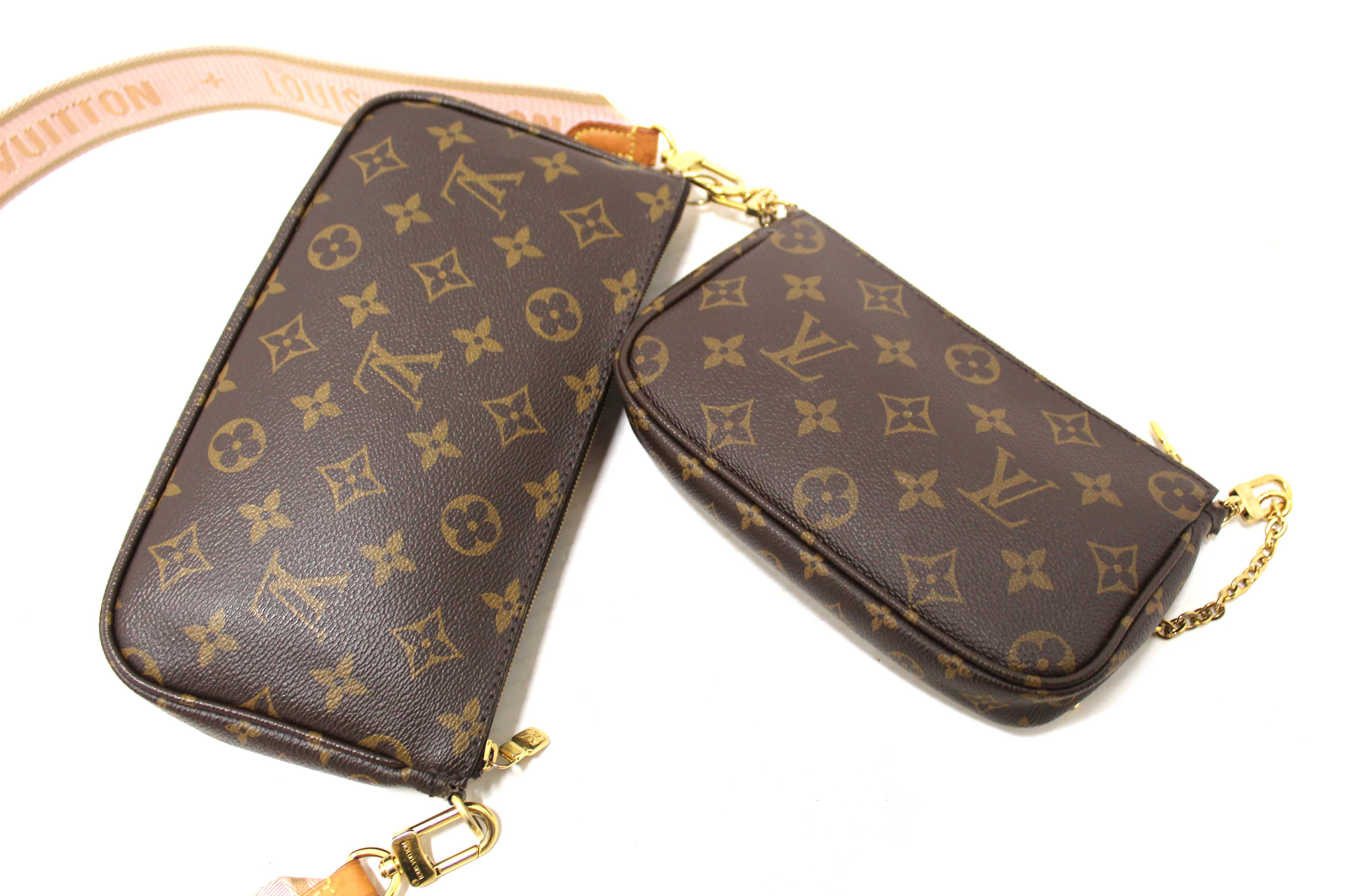 Authentic Louis Vuitton Classic Monogram Pink Strap Multi-Pochette Accessoires Bag