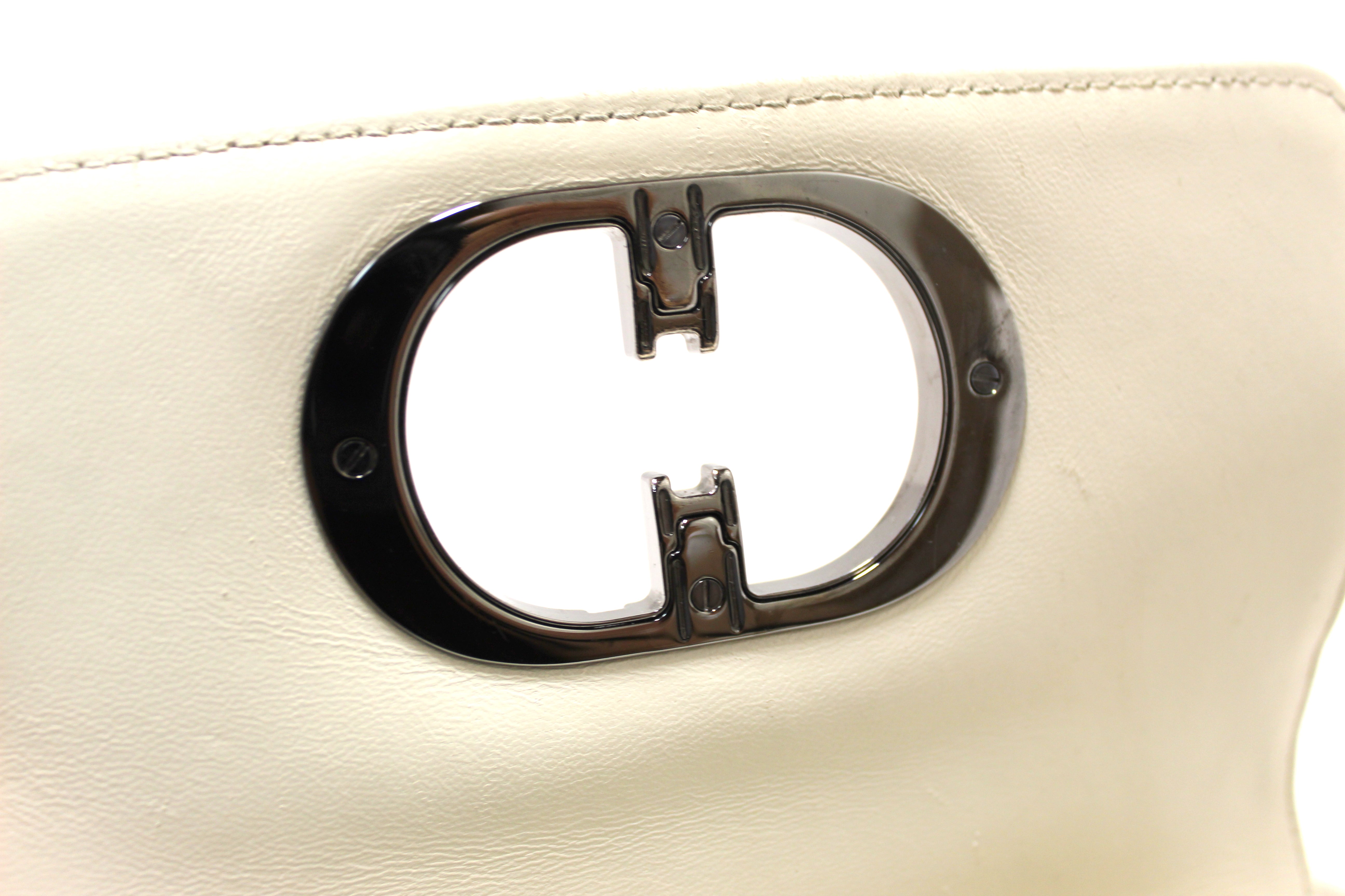 Authentic Christian Dior White Lambskin Leather Small Caro Shoulder Crossbody Bag