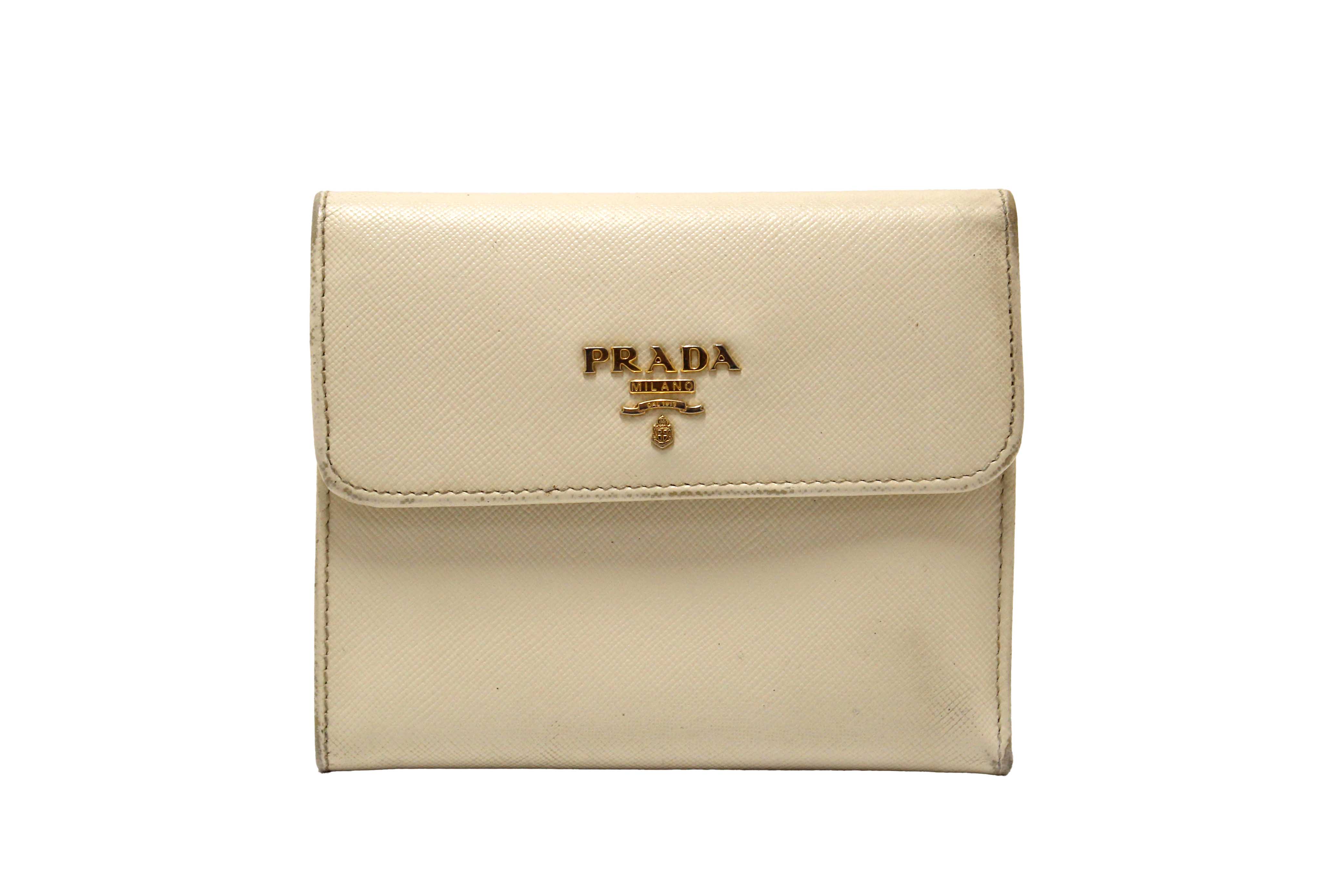 Authentic Prada White Saffiano Leather Bifold Medium Wallet