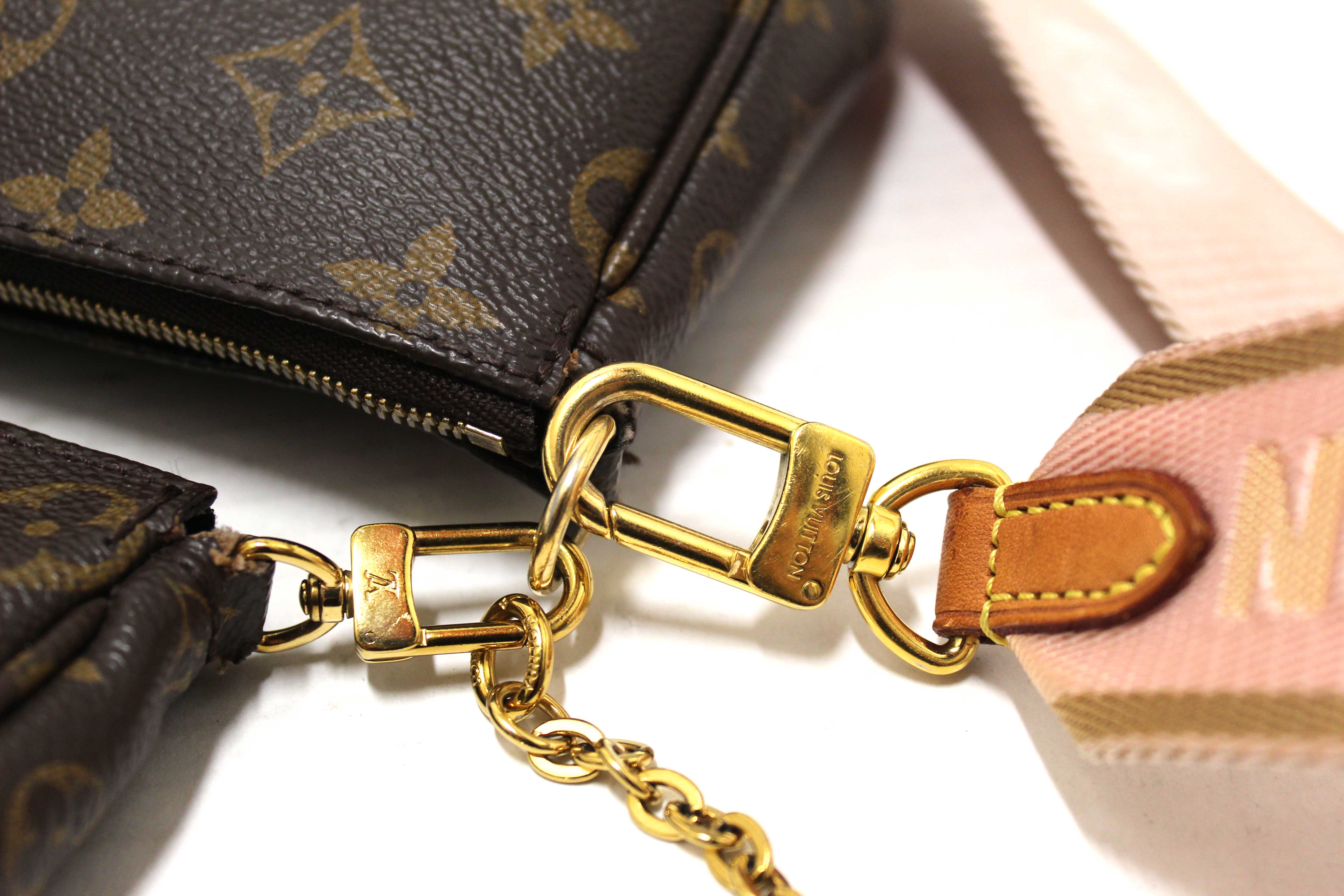 Authentic Louis Vuitton Classic Monogram Pink Strap Multi-Pochette Accessoires Bag